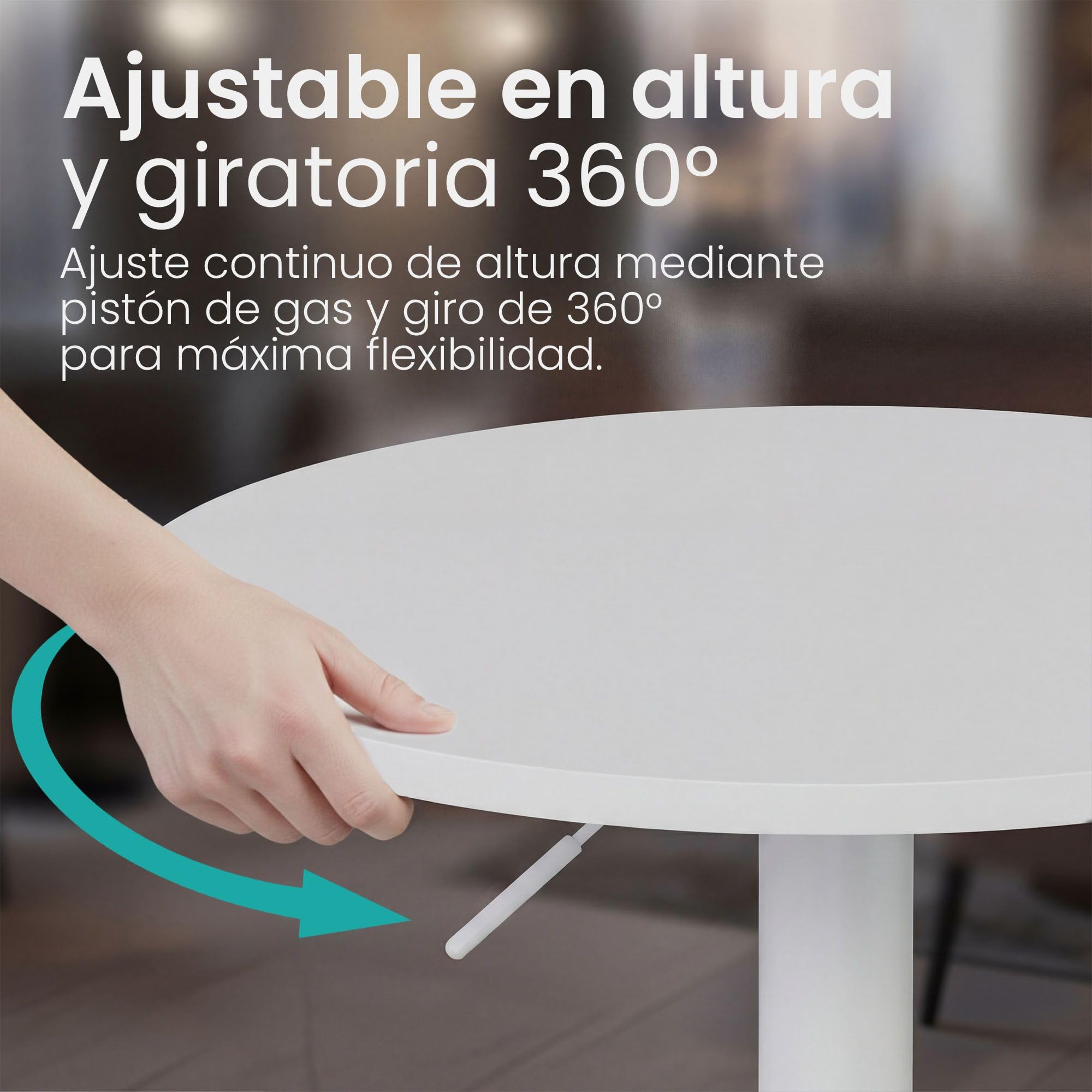CLP Mesa Alta Redonda Lamoni 60cm, Bar Bistró Regulable en Altura, Giratoria 360 Grados, Estructura Metálica Robusta con Protección Suelo, Color:Blanco/Blanco, Forma:Redondo