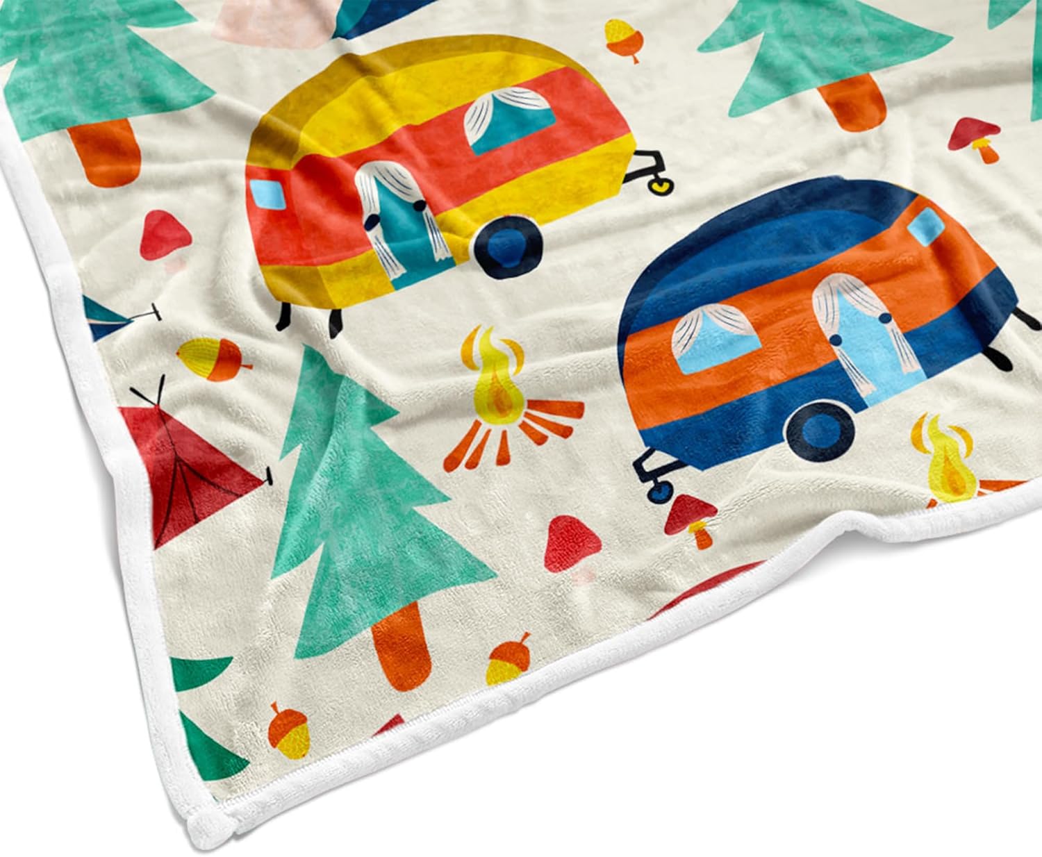 Camping Blanket,Outdoor Throw Blanket,Hiking Blanket, Happy Camping Soft Plush Fluffy Blankets Camper Bedding for Bed Sofa Couch Camping Gifts 50x60inch