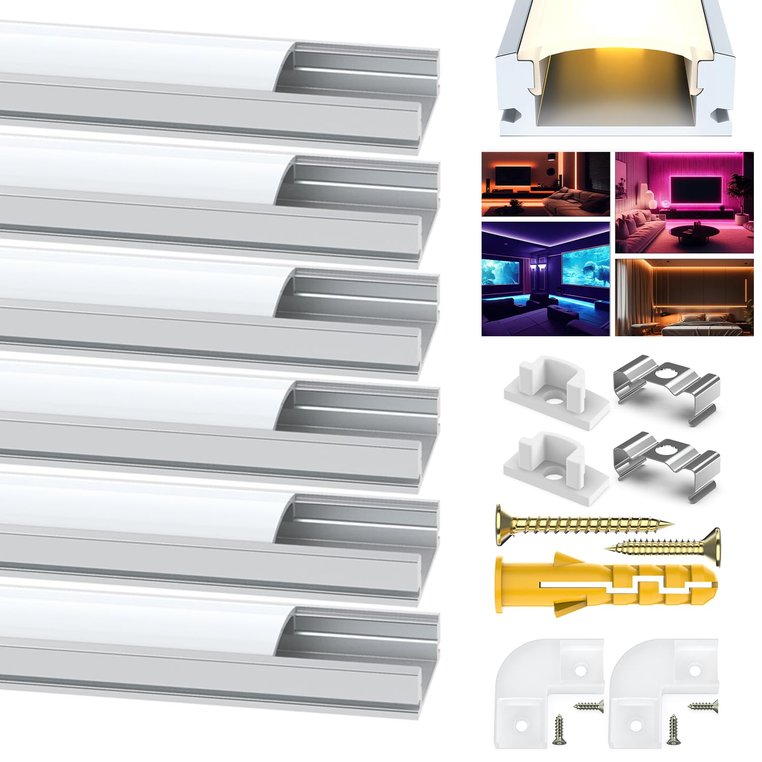 Chesbung Aluminium led-profiel, 6 x 1 m, aluminium, U-vorm Chesbung Aluminium led-profiel, 6 x 1 m, aluminium, U-vorm