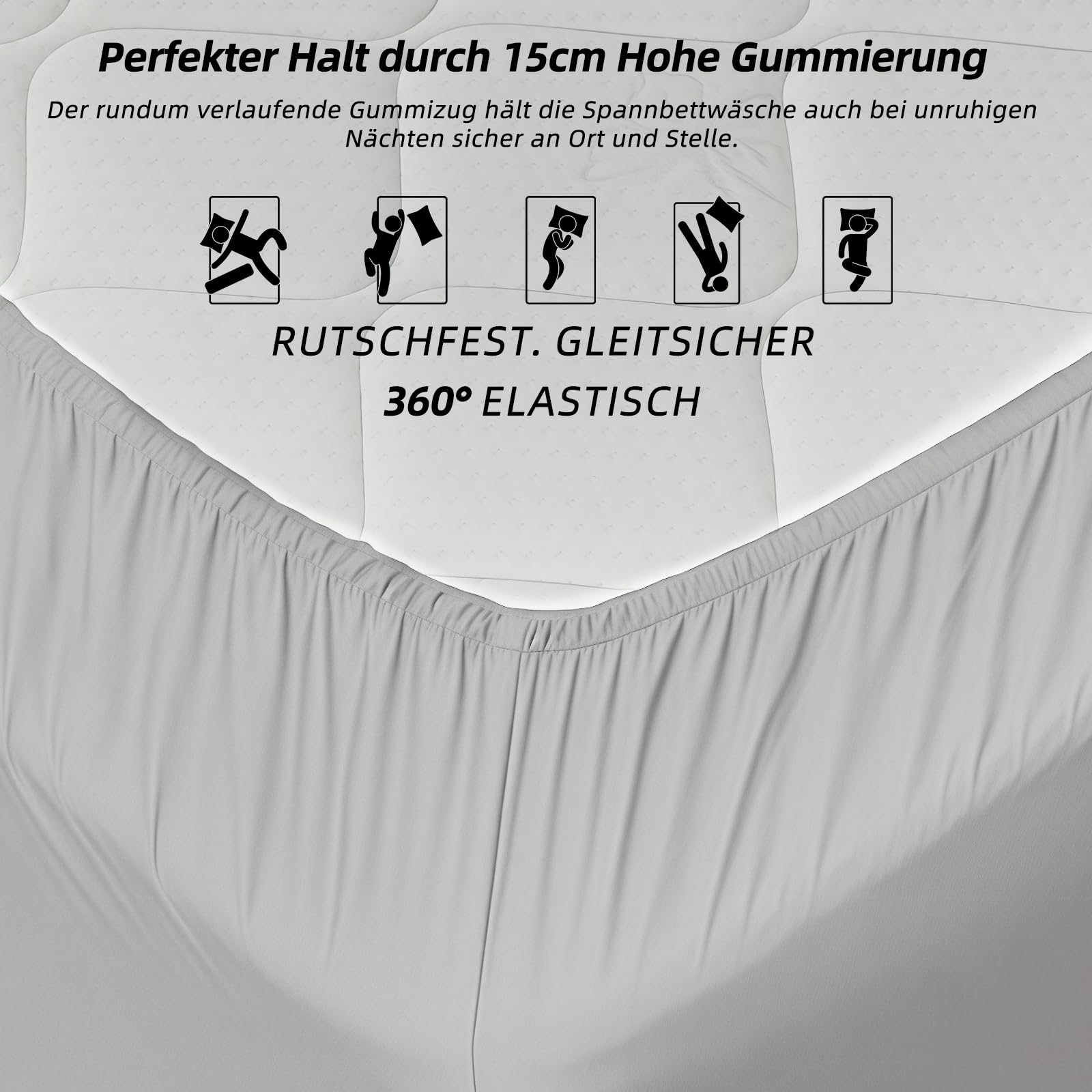4-teiliges Wohnmobil-Spannbettlaken-Set mit Mittelmatratze – Wohnmobil-Bettlaken-Set für Wohnmobile von Volkswagen California/Mercedes-Benz Marco Polo/FIAT Ducato (hellgrau)