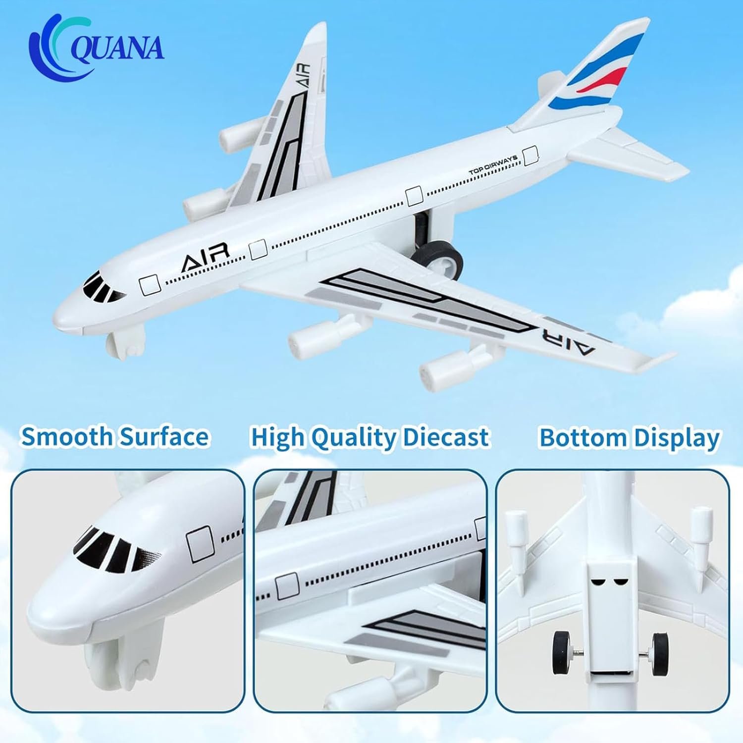 QUANA Airplane Toys, 6 Pack Metal Plane Pull Back Toy Airplanes for Kids 3-5 6 7 Years Old, Die Cast Aircraft Models Kids Play Vehicles Goodie Bag Stuffers Birthday Gifts