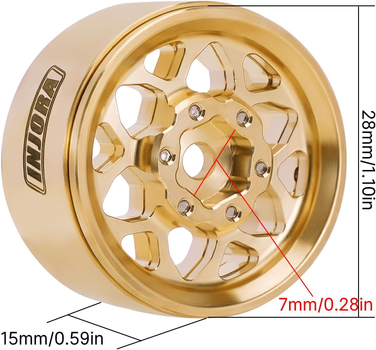 INJORA 1.0 Plus Brass Beadlock Wheel Rim for 1/24 1/18 RC Crawler TRX4M Ascent18 SCX24 FCX24 Upgrade(Brass)