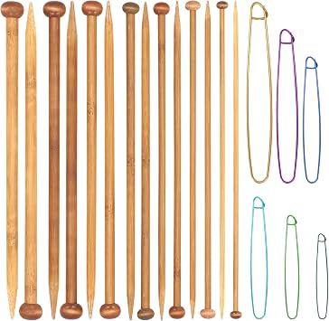 7 Pairs Bamboo Knitting Needles Set Long Wooden Knitting Needles Single Point 4-10mm Bamboo Natural Straight Wood Needle for Beginners Sweater Shawl Scarf