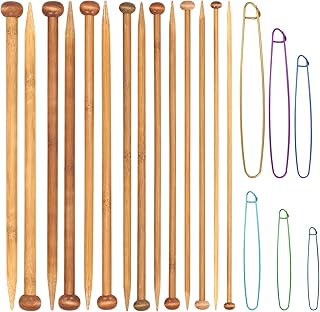 7 Pairs Bamboo Knitting Needles Set Long Wooden Knitting Needles Single Point (4-10mm) Bamboo Natural Straight Wood Needle for Beginners Sweater Shawl Scarf