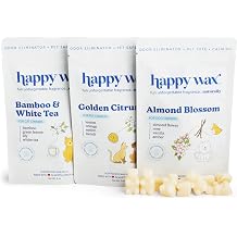 Happy Wax Pet Scents Collection Pet Safe, Odor Eliminating, Non-Toxic Scented Soy Wax Melts Total 6oz Variety Pack Bamboo & White Tea, Golden Citrus, and Almond Blossom