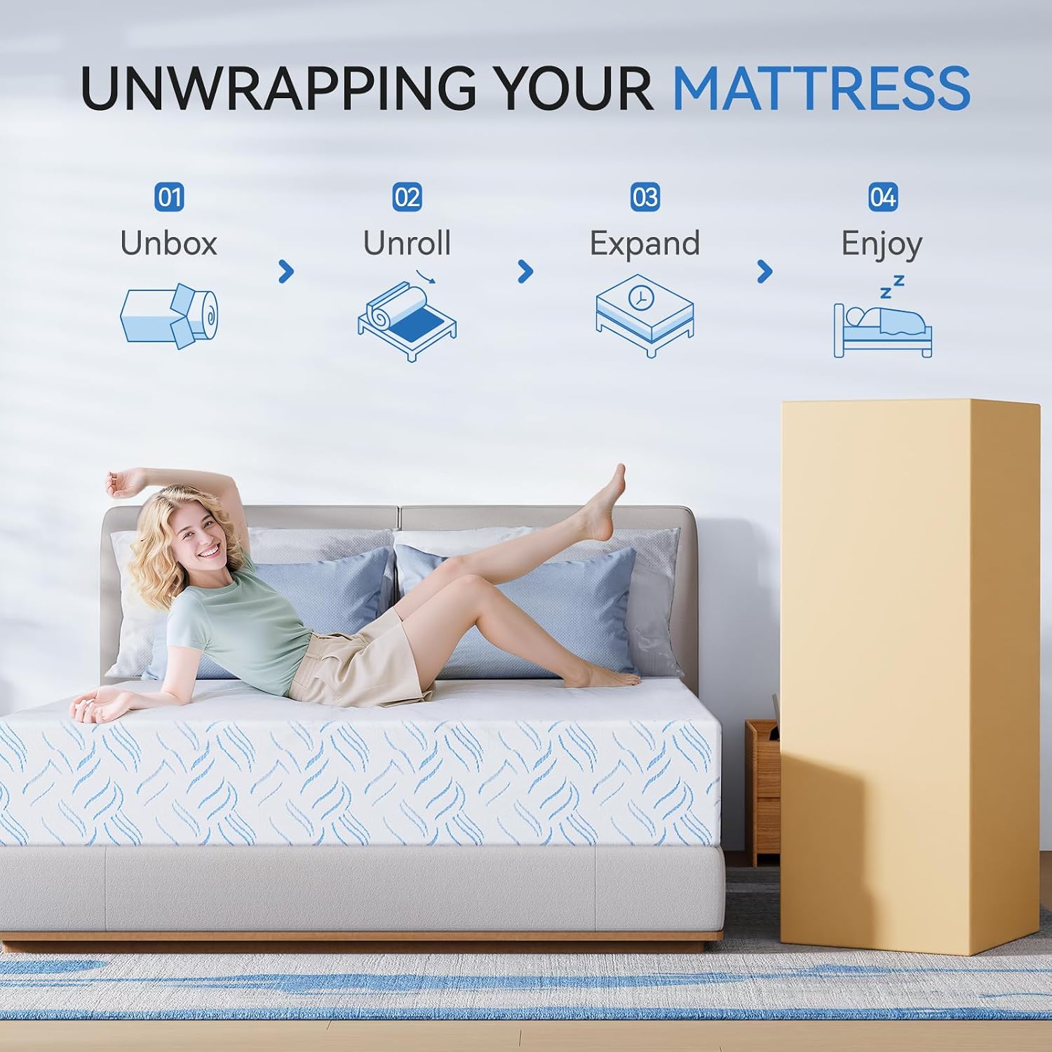 Full Size Memory Foam Mattress, 12 Inch Cooling Gel Bed in a Box, Foam Mattress with Removable Cover No Fiberglass, Support Cool Night Sleep & Pressure Relief, Made in USA, White(75"*54"*12")