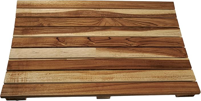 EcoDecors Teak Shower Mat Waterproof Wooden Bath Mat for Shower, Bathroom & Tub Areas, Non-Slip Teak Floor Mat, Quick Draining Spa-Inspired Design, 20" x 13"