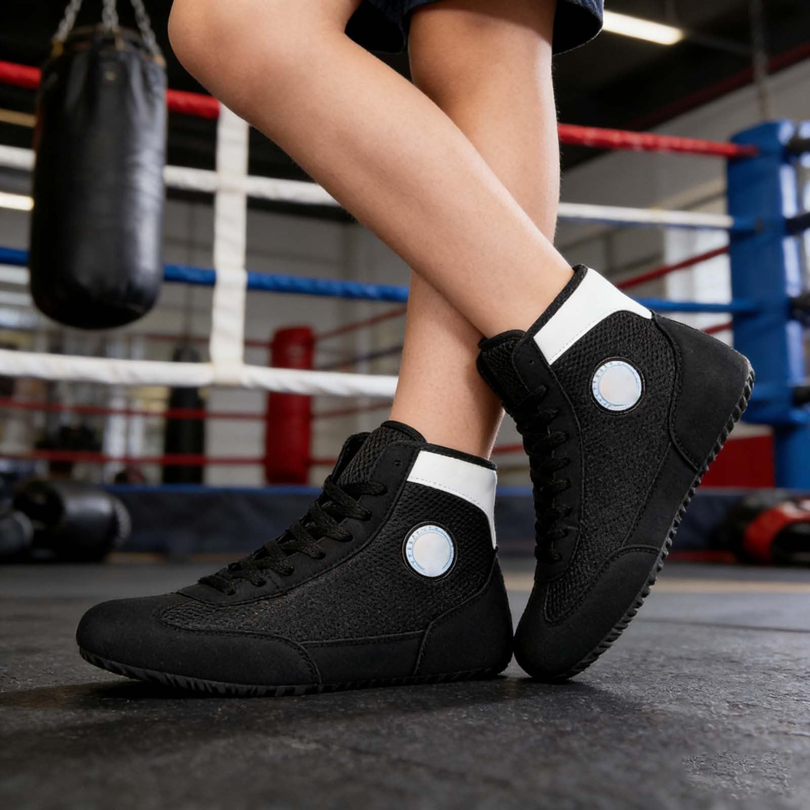 Chaussures de Boxe Montantes d'entraînement, Respirantes, avec Maintien de la Cheville, idéales pour la Lutte et Le Fitness.#Z