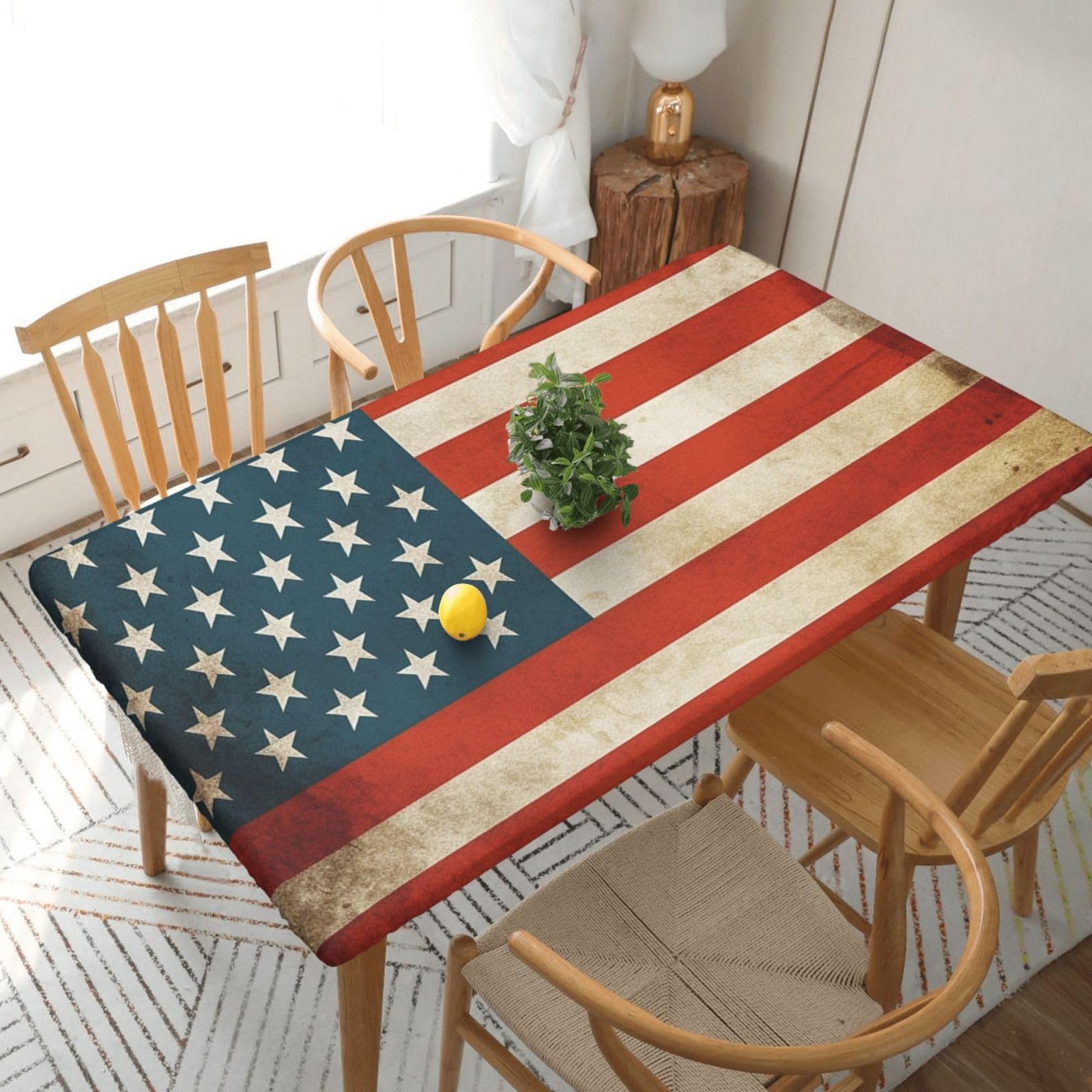 Nappe rectangulaire drapeau américain vintage imperméable lavable pour déco rétro 76x152cm