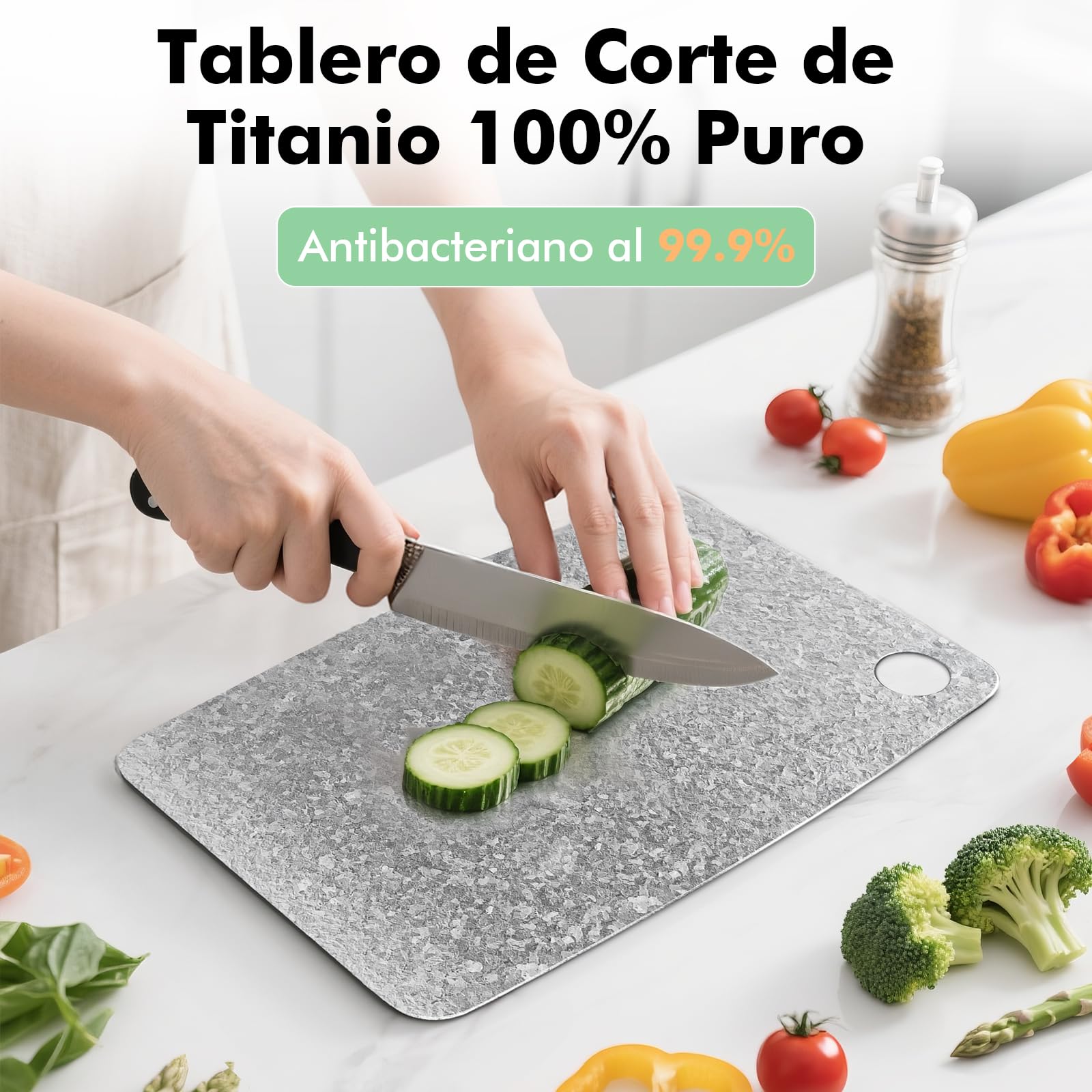 Tabla de cortar de titanio 100% puro, tablas de cortar antibacterianas certificadas por la EPA, tabla de cortar de titanio puro de doble cara para cocina y cocinar al aire libre (30 x 20 cm)