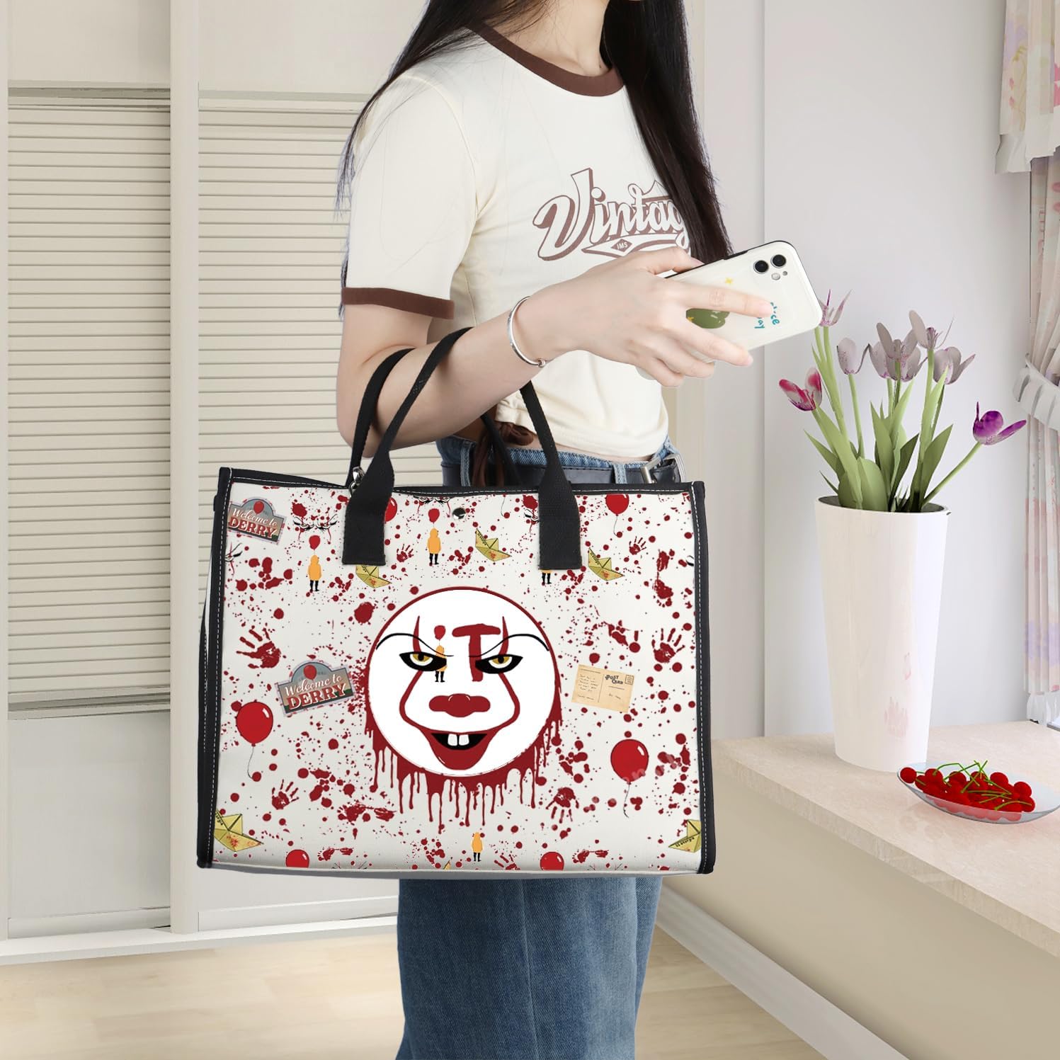 WZMPA Horror Clown Cosmetic Makeup Bag Clown Fans Gifts Horror Movie Inspired Makeup Zipper Pouch Bag Terror Merchandise (Horror Clown TB)