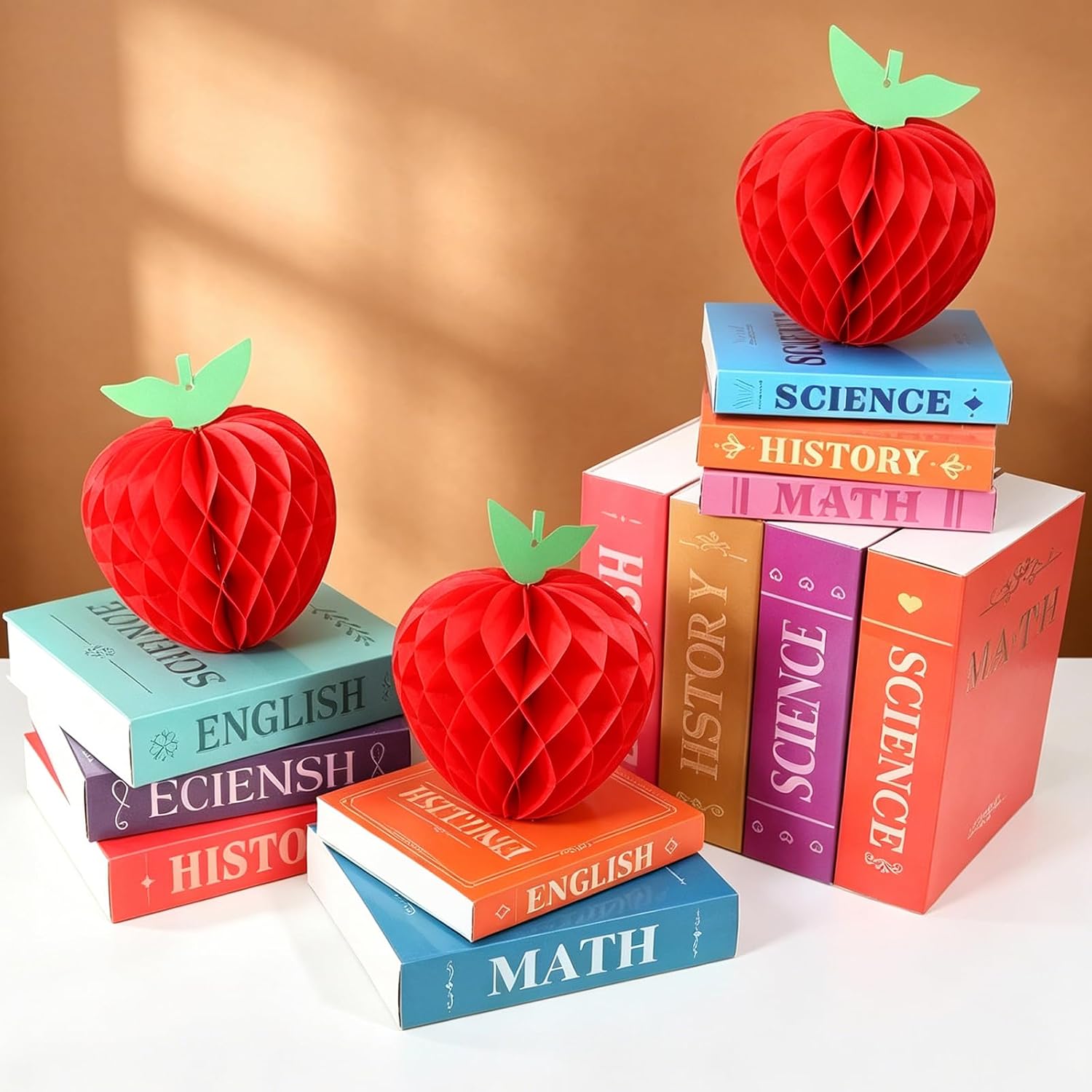 Back to School Tables Centerpieces Honeycomb Hanging Banner Decorations Apple and Paper Book with Pencil Bus Hanging Banner Table Centerpiece for Home Classroom School Themed Party Decoration image 5