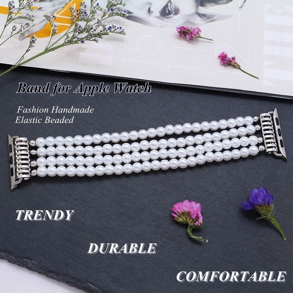 KAI Top Beaded Bracelet Compatible with iWatch Band 38mm 40mm 41mm 42mm 44mm 45mm 46mm 49mm Women, Stone Beaded Elastic Stretch Replacement Strap for Apple Watch Ultra SE Series 10 9 8 7 6 5 4 3 2 1 - Image 6