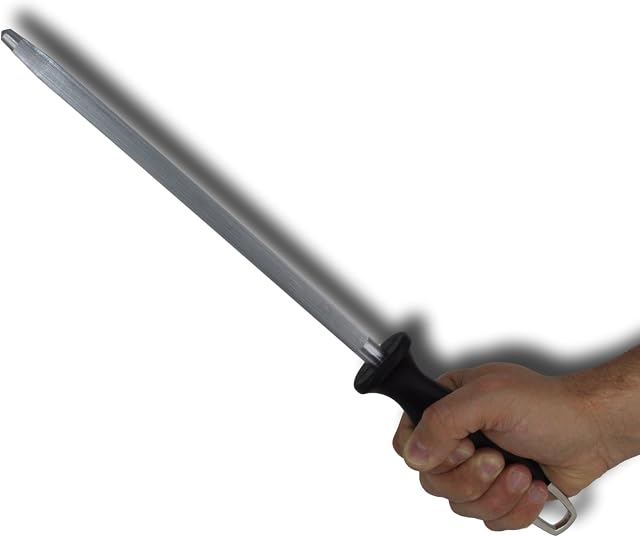 25cm Knife Sharpening Steel/Honing Steel. Hardened & Mangetised High Chrome Steel With Square Hanging Eye & Weighted, Easy Grip Handle to keep Kitchen Knives and Commercial knives Sharpe. By Taylors Eye Witness
