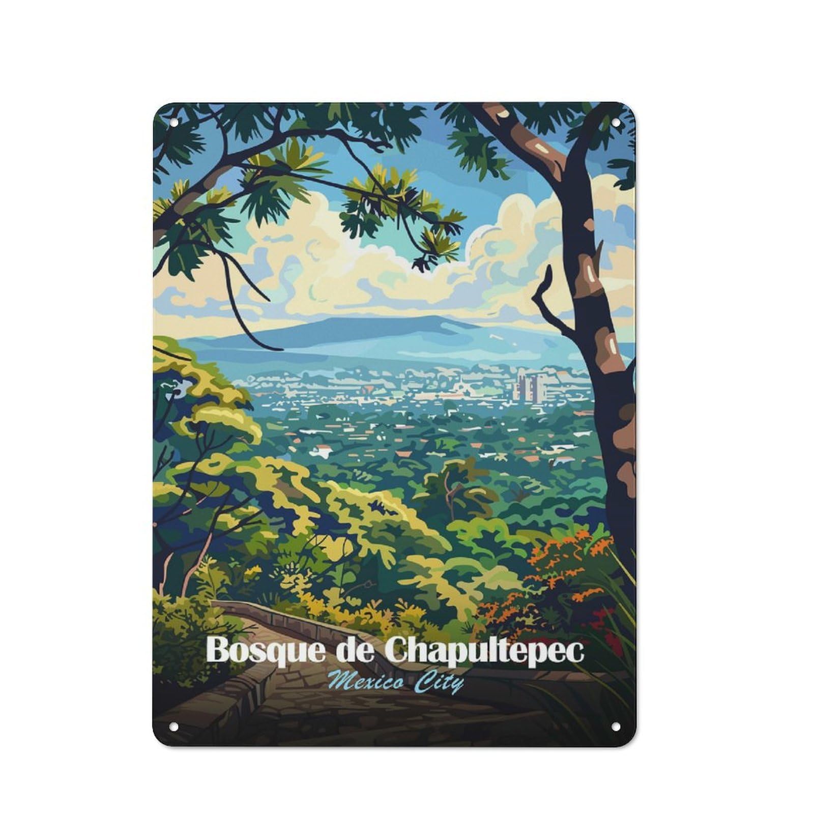 Junmoney Style-11 Bosque De Chapultepec, Mexico City Vintage Metal Wall Decor 40X30cm, Tin Sign For Cafe, Pub, Workshop Or Home Bar, Small Accent For Blank Walls
