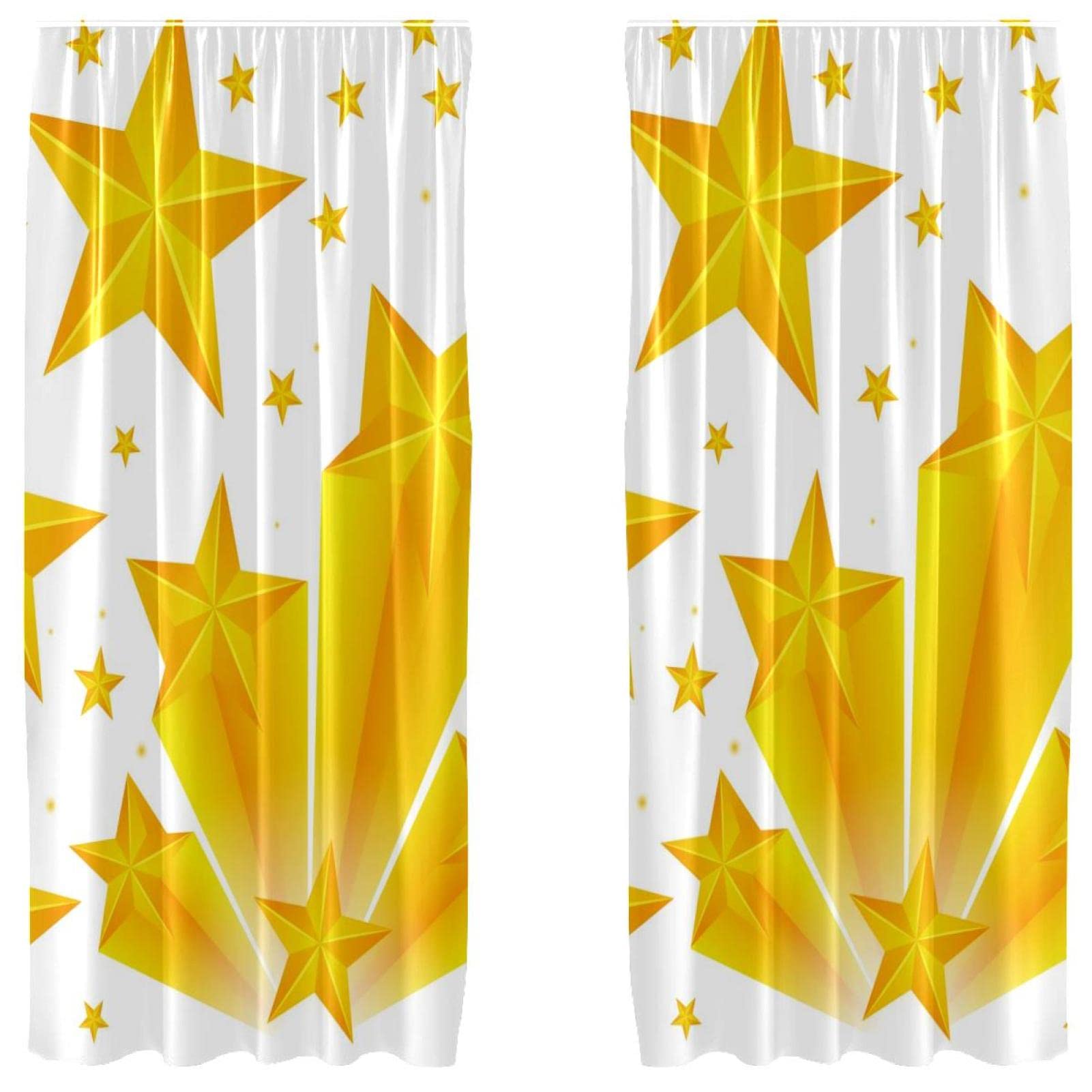 Cortinas blancas infantiles de estrellas amarillas para decorar dormitorios alegres juego de 2