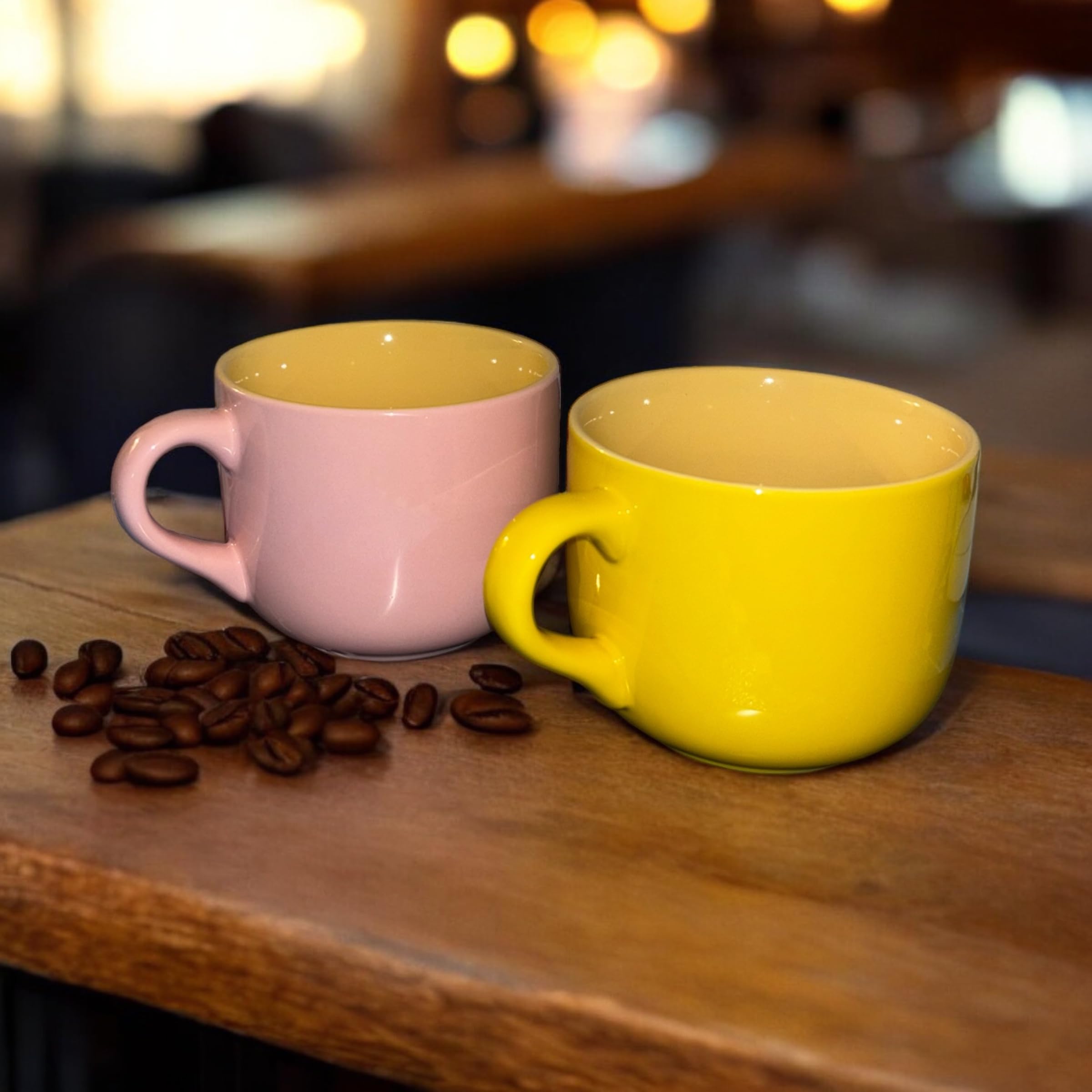 Set de 2 tazones desayuno Tazones De Sopa De Cerámica Taza De Café Grande, Tazas De Sopa Con Asa Apto Para Microondas Y Lavavajillas Para Cereal Postre Ensalada Té Leche de 650ml (rosa-amarillo)