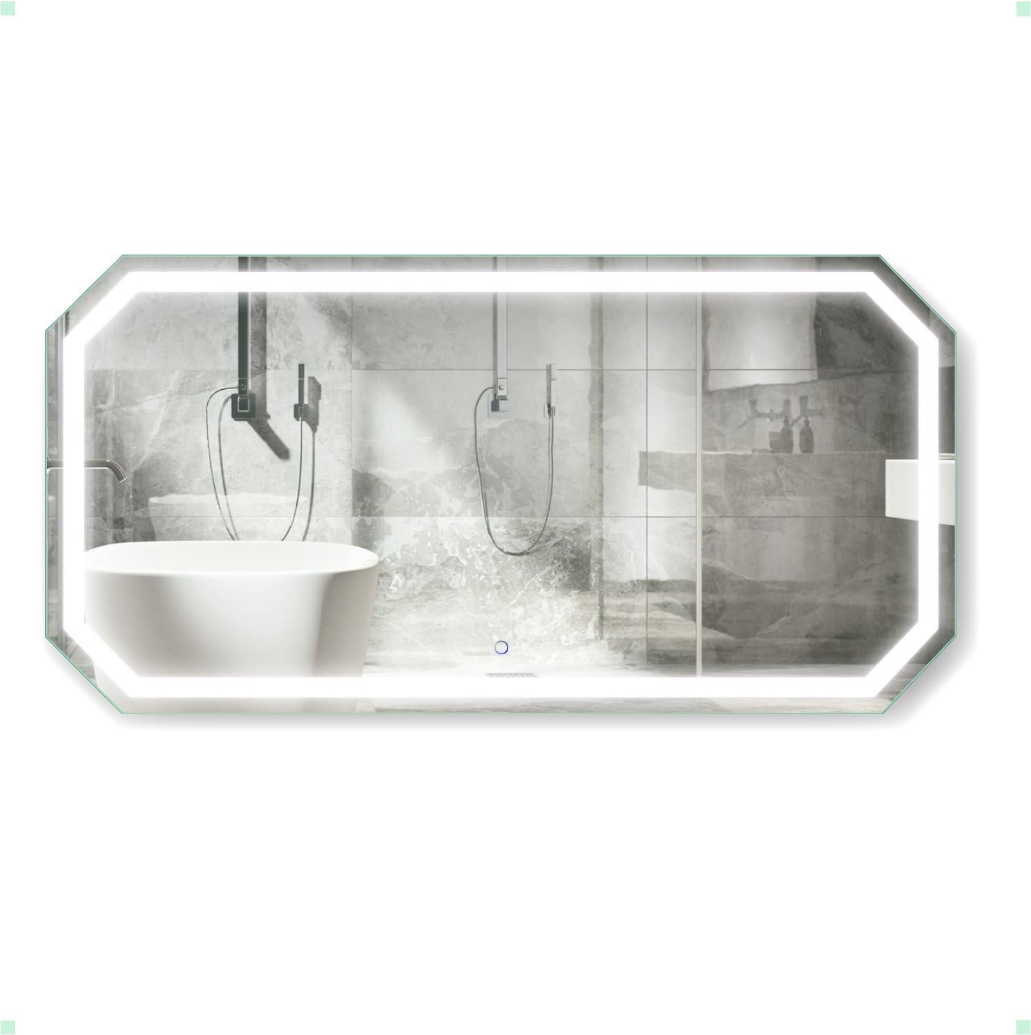 Krugg Octagon LED Bathroom Mirror 60 Inch X 30 Inch | Lighted Wall Mount Vanity Mirror Includes Defogger & Dimmer | Vertical or Horizontal Install