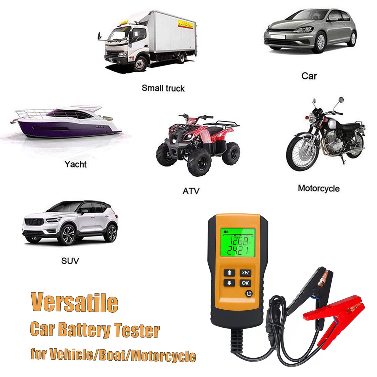 12V Digital Load Tester and Analyzer for Automotive Batteries, 100 to 9999 CCA Range, Compatible with Flooded, AGM Flat Plate, AGM Spiral, and Gel Units, LCD Screen, ABS