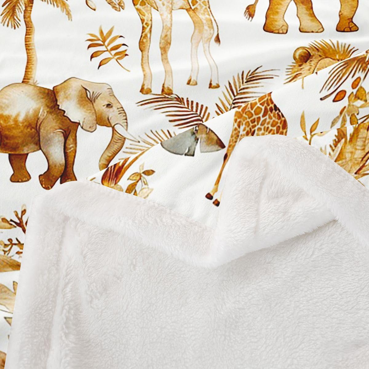 jejeloiu Kids Cute Animal Blanket Giraffe Lion Elephant Fleece Throw Blanket Boys Girls Cartoon Theme Plush Soft Wild Tropical Leaves for Sofa Bed Couch Baby 30"x40"