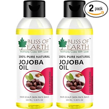 Bliss of Earth 100% Pure Natural Jojoba Oil For Hair Growth & Skin, Cold pressed & Unrefined, Hohoba Oil, 2X100ml