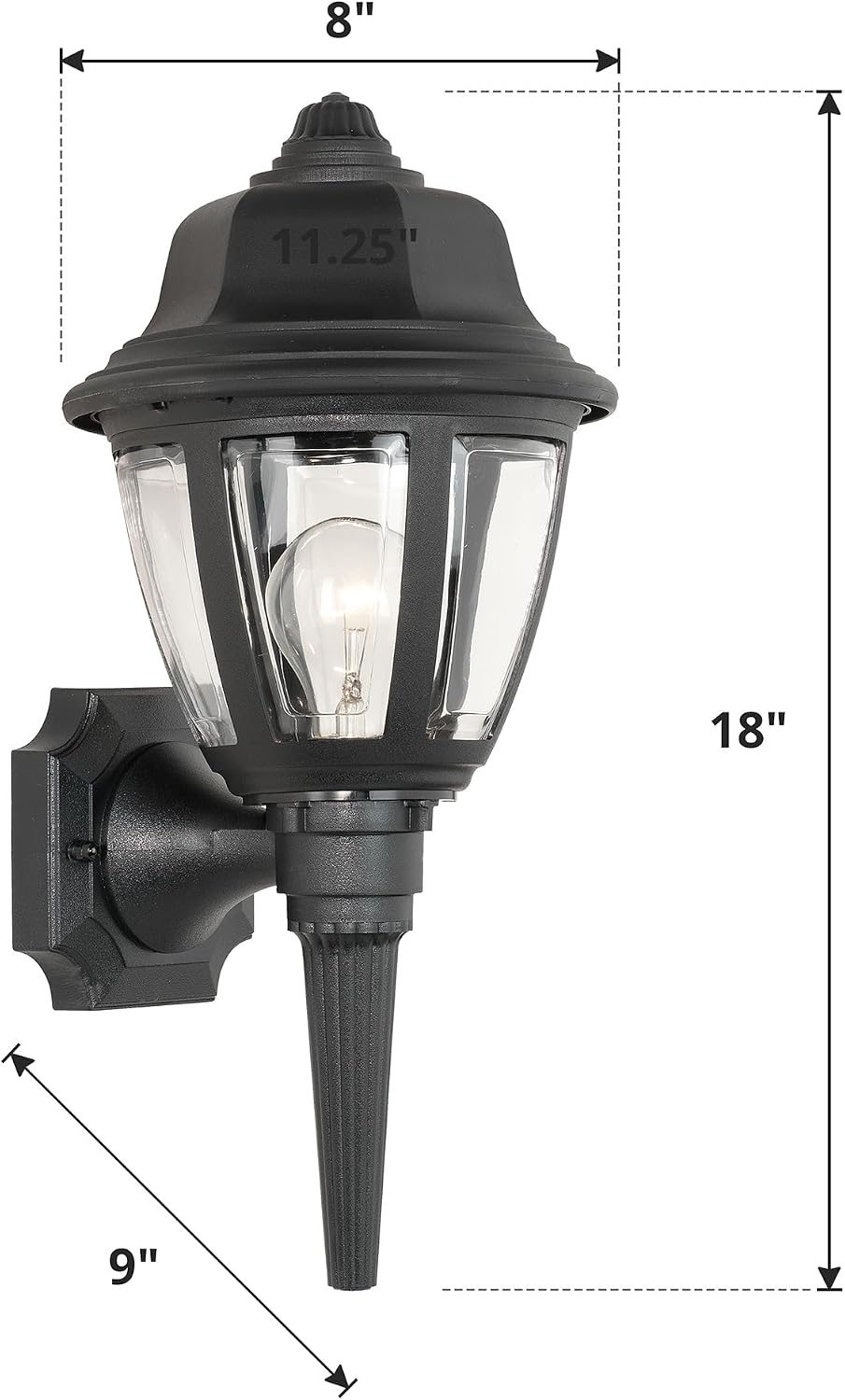Thomas Lighting SL94427 Outdoor Essentials Outdoor Wall Lantern, Black, 8.5" L x 8" W x 17.5" H