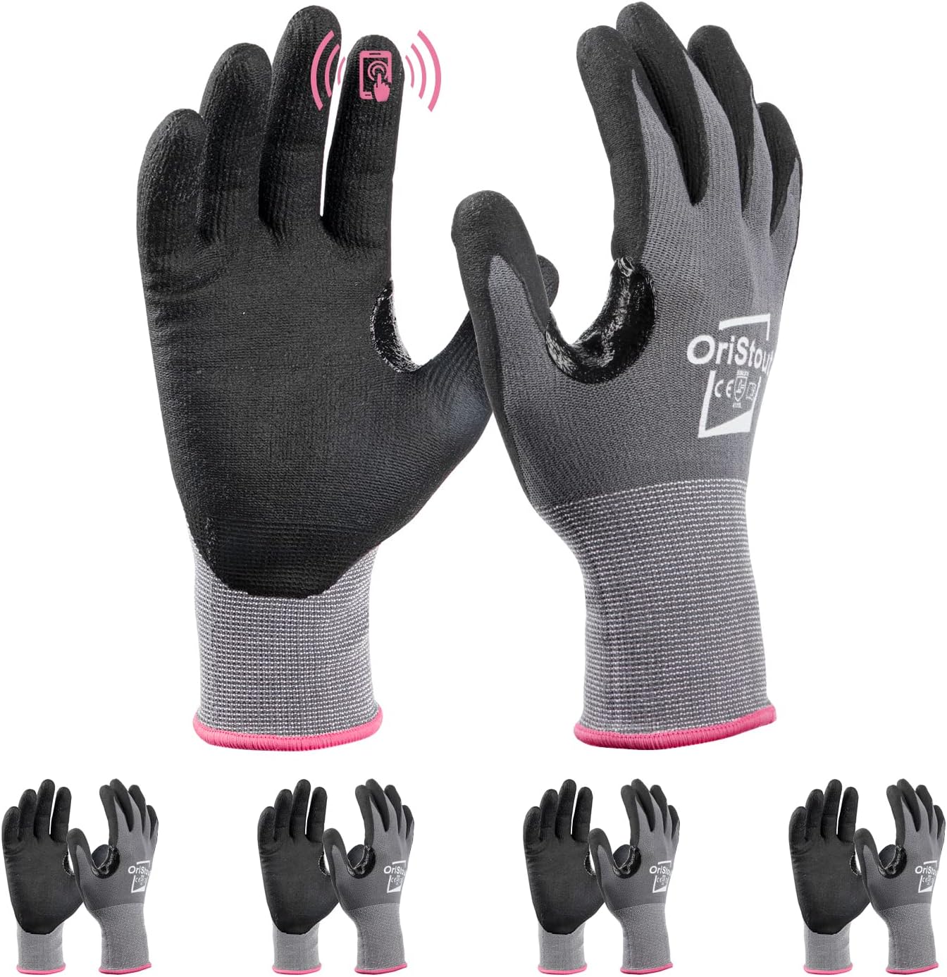 OriStout Work Gloves with MicroFoam Nitrile Coating and Reinforced Thumb, 4 Pairs, Good Grip in Conditions Like Construction, Mechanic, Warehouse, X-Small: Tools & Home Improvement