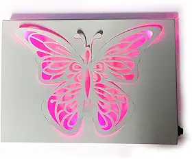 Quadro Luminária de Parede LED com Desenho Vazado de Borboleta, Decorativo, Rosa, para Quarto e Sala