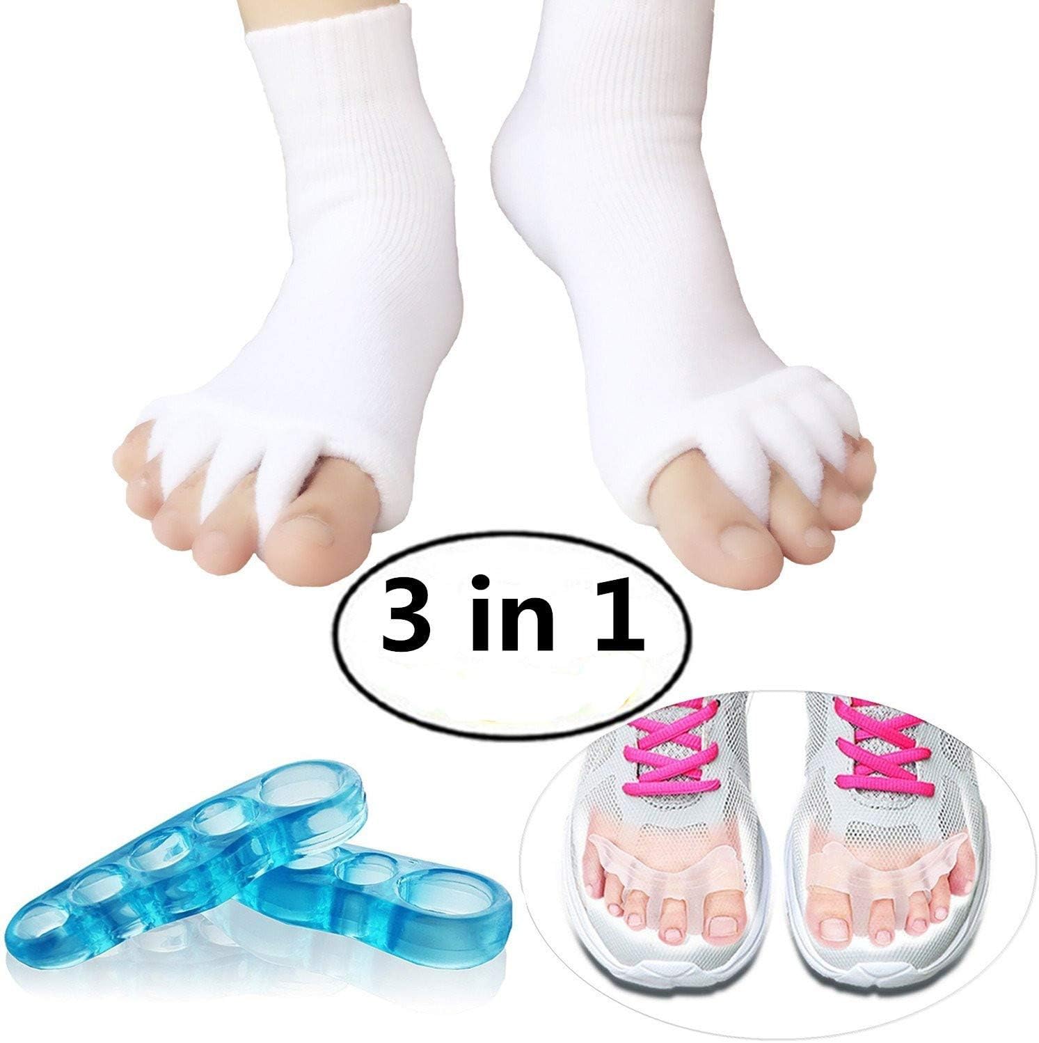 Toe Separators Set 1 Pair, Toes Alignment Socks, Gel Toe Spacers Toe