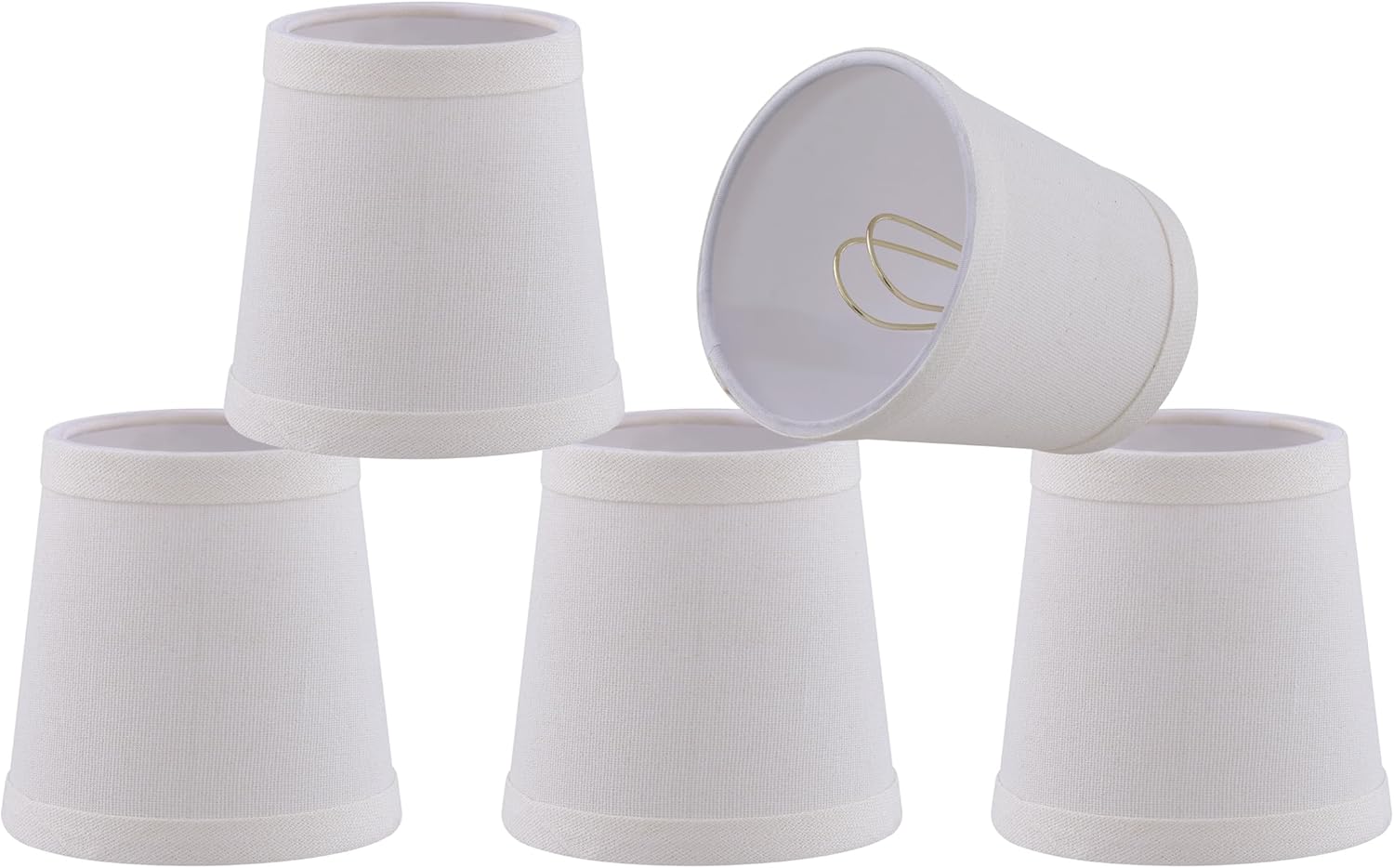 Aspen Creative 51039-5, Hardback Empire Tranditional Clip-On Chandelier Shade, Off-White Linen Fabric, 3" Top x 4" Bottom x 4" Slant, Set Of 5