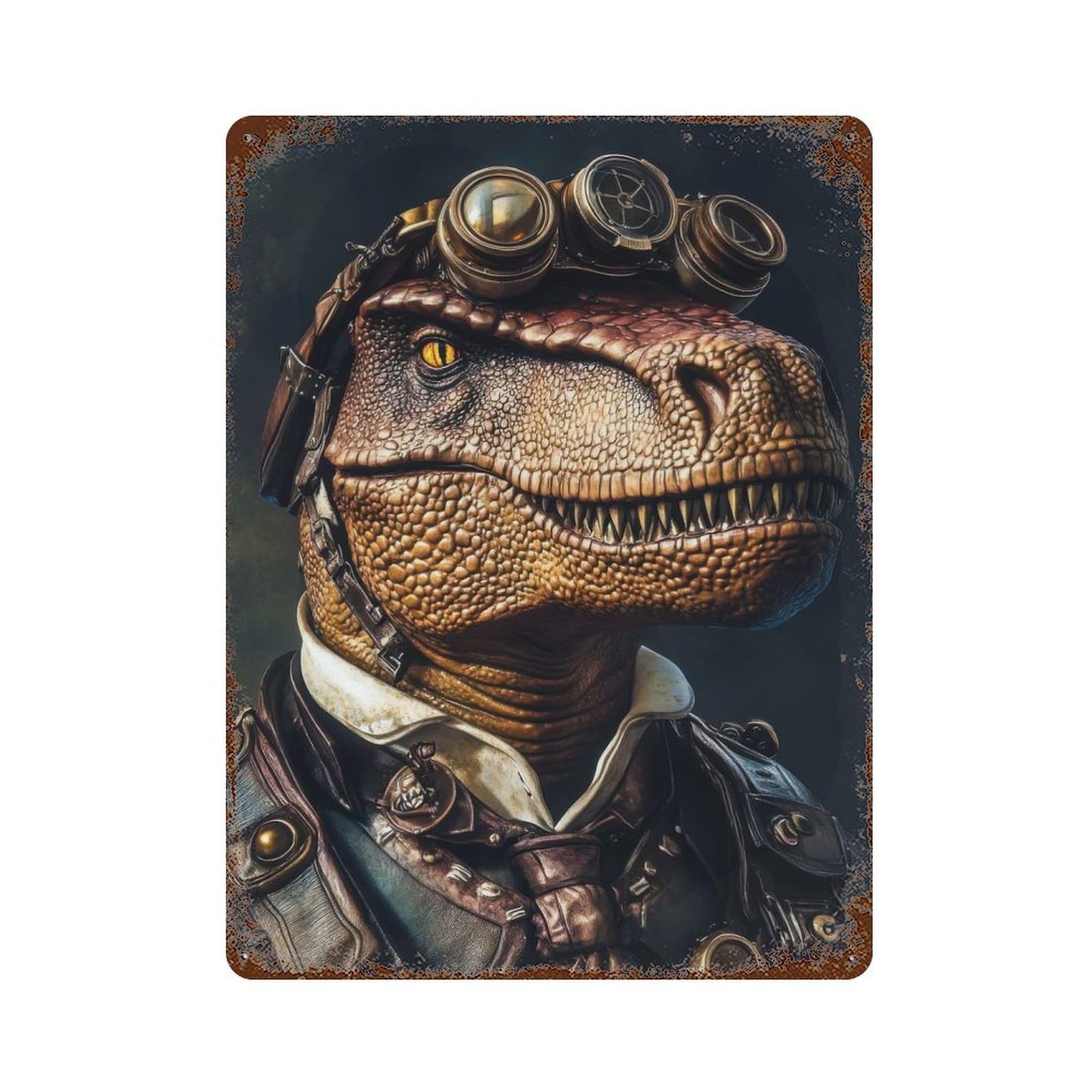 Garage Style Steampunk Dinosaur Portrait Vintage Rust Metal Sign 15.7"x11.8", Shabby Chic Decor for Bar And Workshop