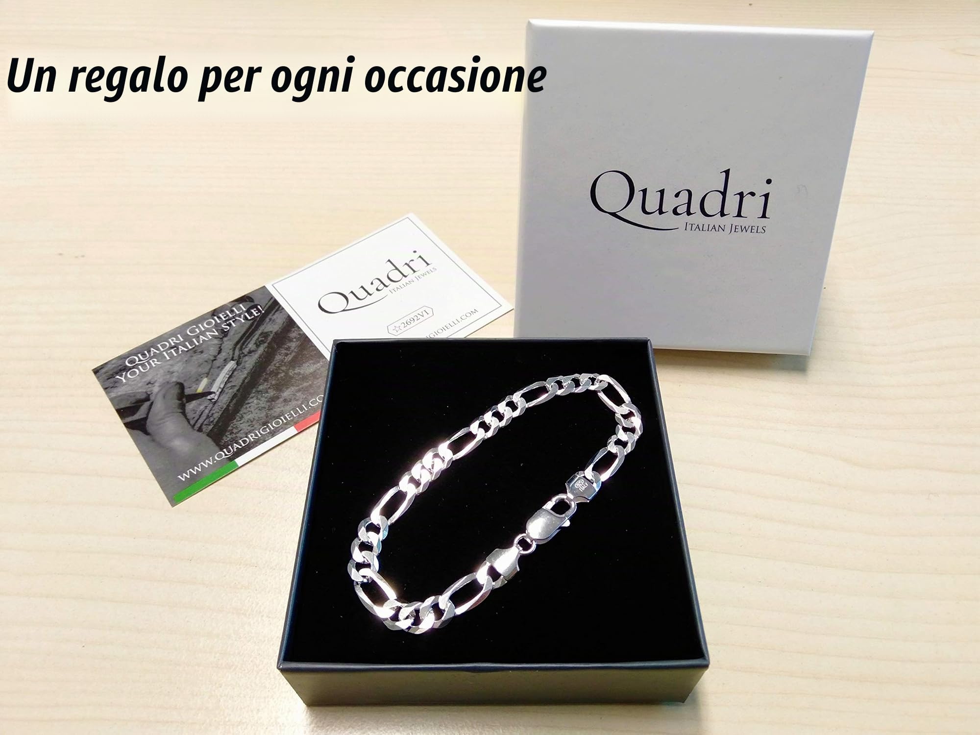 QUADRI - Bracciale Uomo Argento 925 - Braccialetto Uomo Idea Regalo | Bracciali modello Figaro - Made In Italy - Compleanno Anniversario - Scatola Inclusa