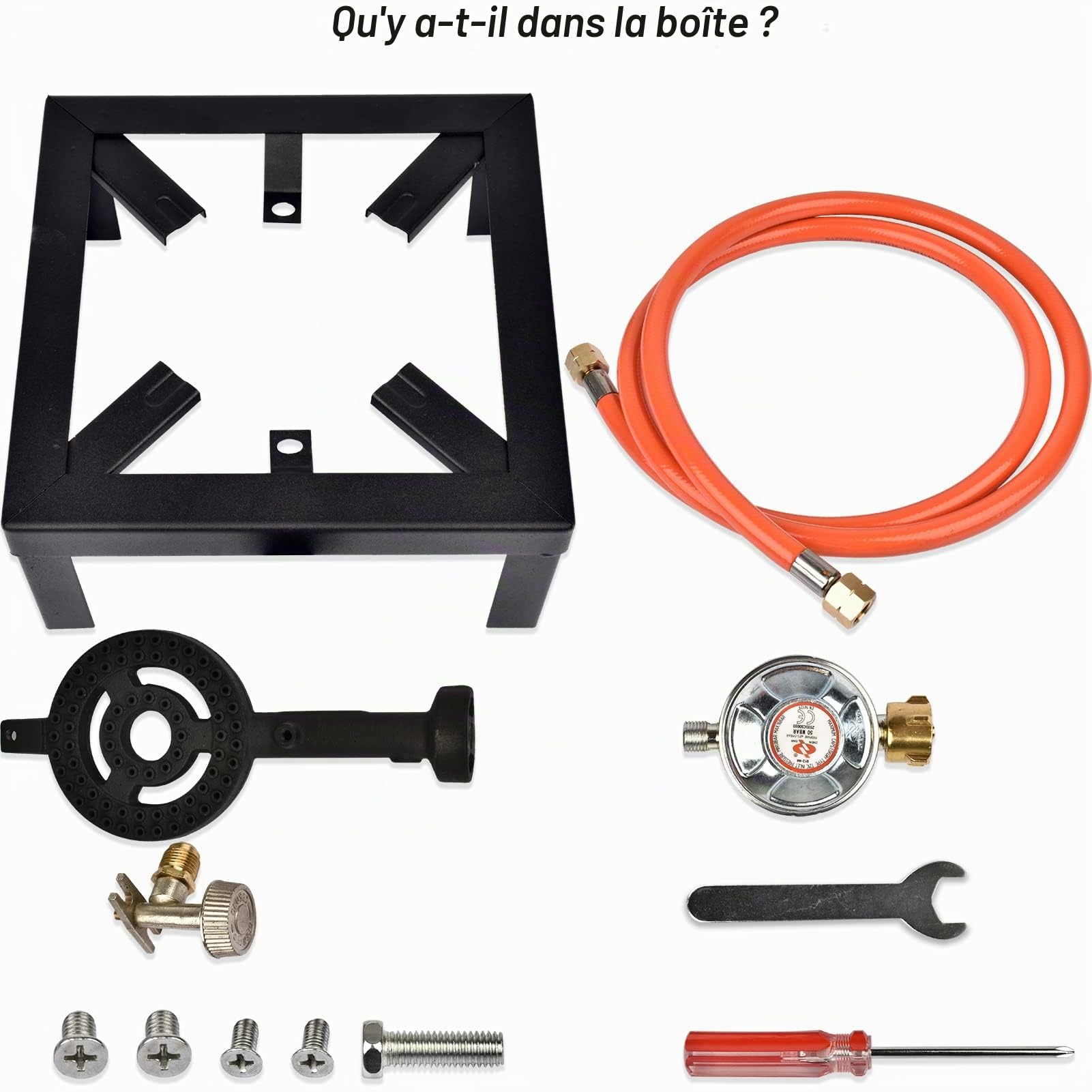 Réchaud à gaz portable Brûleur à gaz 4 pieds 6 kW avec tuyau de 1,5 m certifié CAS et réducteur de pression de 50 bar pour l'extérieur, le camping