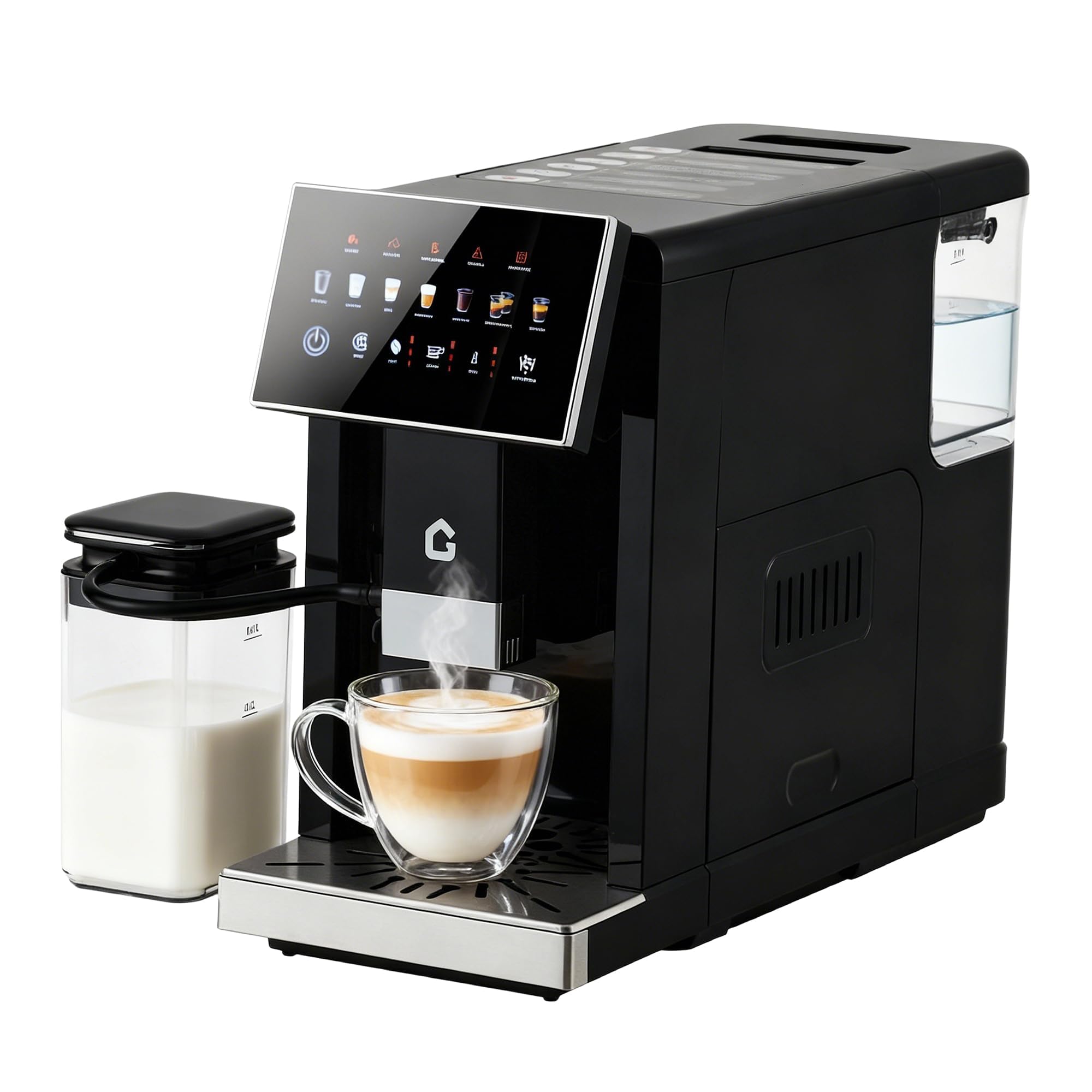 3rd-Gen Espresso Coffee Maker with Milk Frother - Removable Brewer &amp; Grinder, Adjustable Coarseness/Flavor, 3-Level Coffee/Milk Volume, Detachable Milk Tank - Sleek Black Spray Paint for Home Baristas