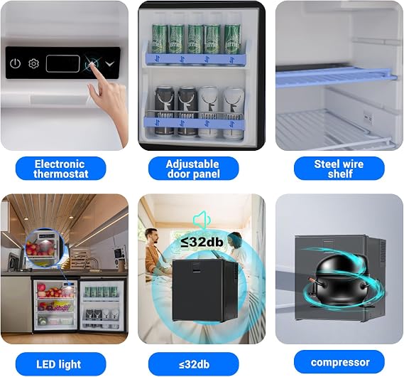 SMETA RV Refrigerator 12 volt Refrigerator 12v 24v DC Fridge Car Electric Cooler 2.1 cuft/60L Compact Fridge nevera para carro for RV Camping Semi Truck Noiseless Reversible Door LED Black