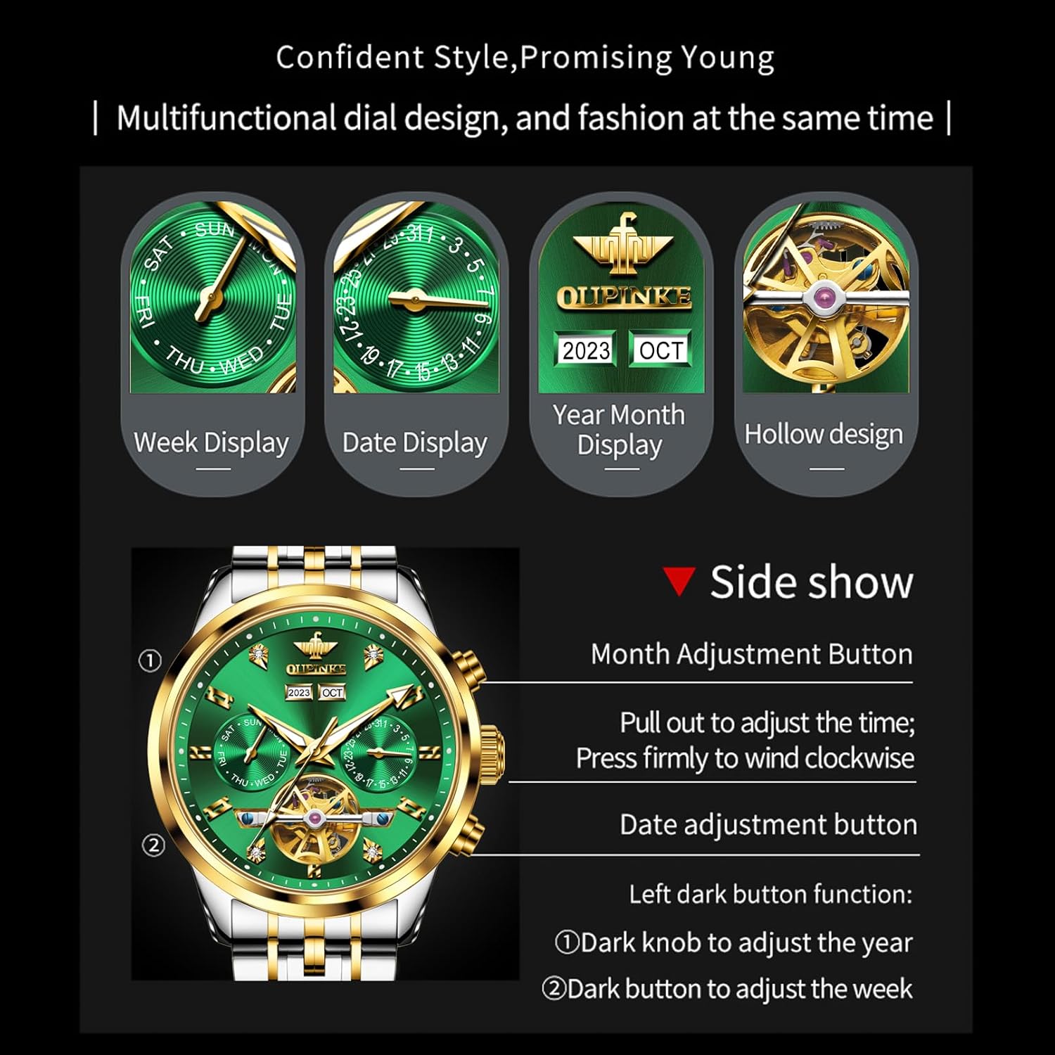 OUPINKE Men Skeleton Watch Automatic Mechanical Luxury Dress Waterproof Tourbillion Sapphire Crystal Wrist Watches for Men - Image 6