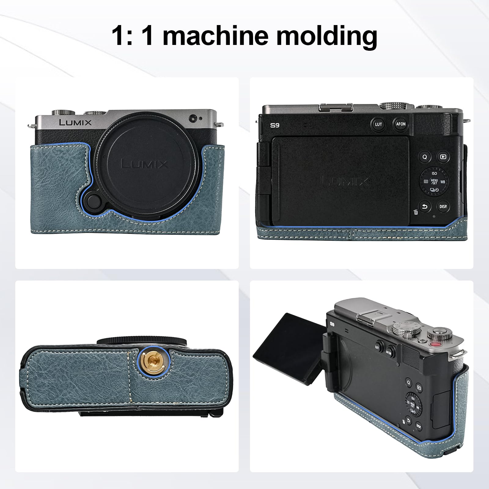 VOVMOEYA Protective Camera Case for Panasonic LUMIX S9,LUMIX DC-S9 Half Case with Soft Microfiber Inner LUMIX S9 Mirrorless Camera Cover Function Well 1/4"-20 Hole Retro PU Litchi Stria-Dusty Blue - Image 3