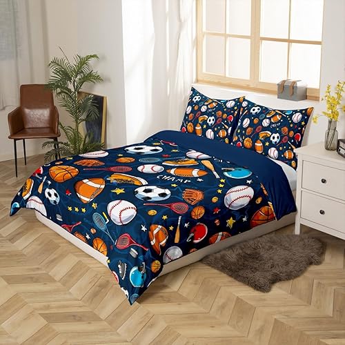 Miniatura 6 de Funda de edredón con estampado de fútbol, béisbol, rugby, baloncesto, voleibol para niños, jóvenes, adolescentes, hombres funda de edredón con