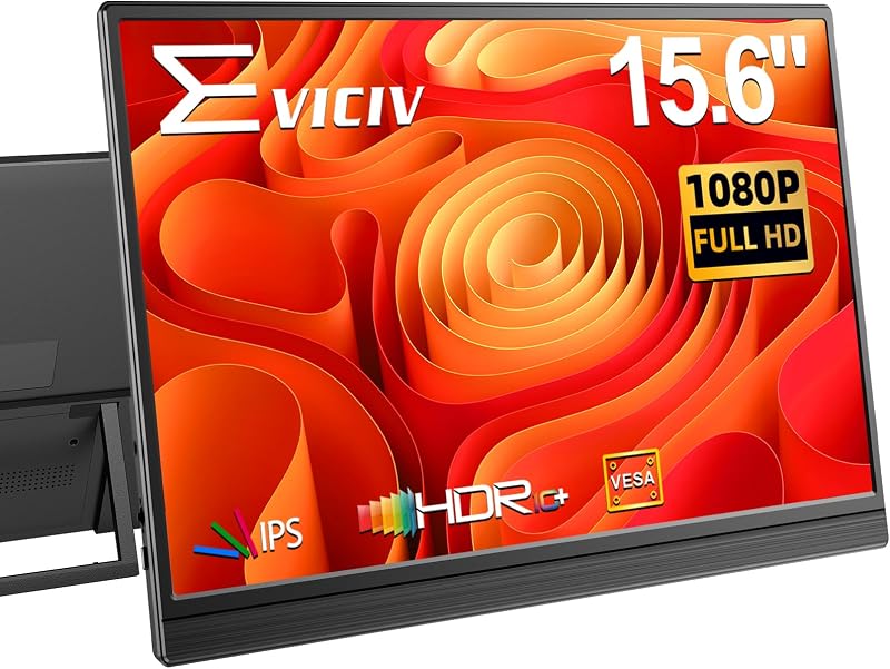 EVICIV Portable Monitor 15.6" 1080P, 125% sRGB 3000:1 FHD 350Nit 16:9 Travel Second Screen w/VESA, Eyc Care USB-C Mini HDMI External Display for Laptop/PC/Phone/Tablet, Compatible with PS5/Xbox/Switch