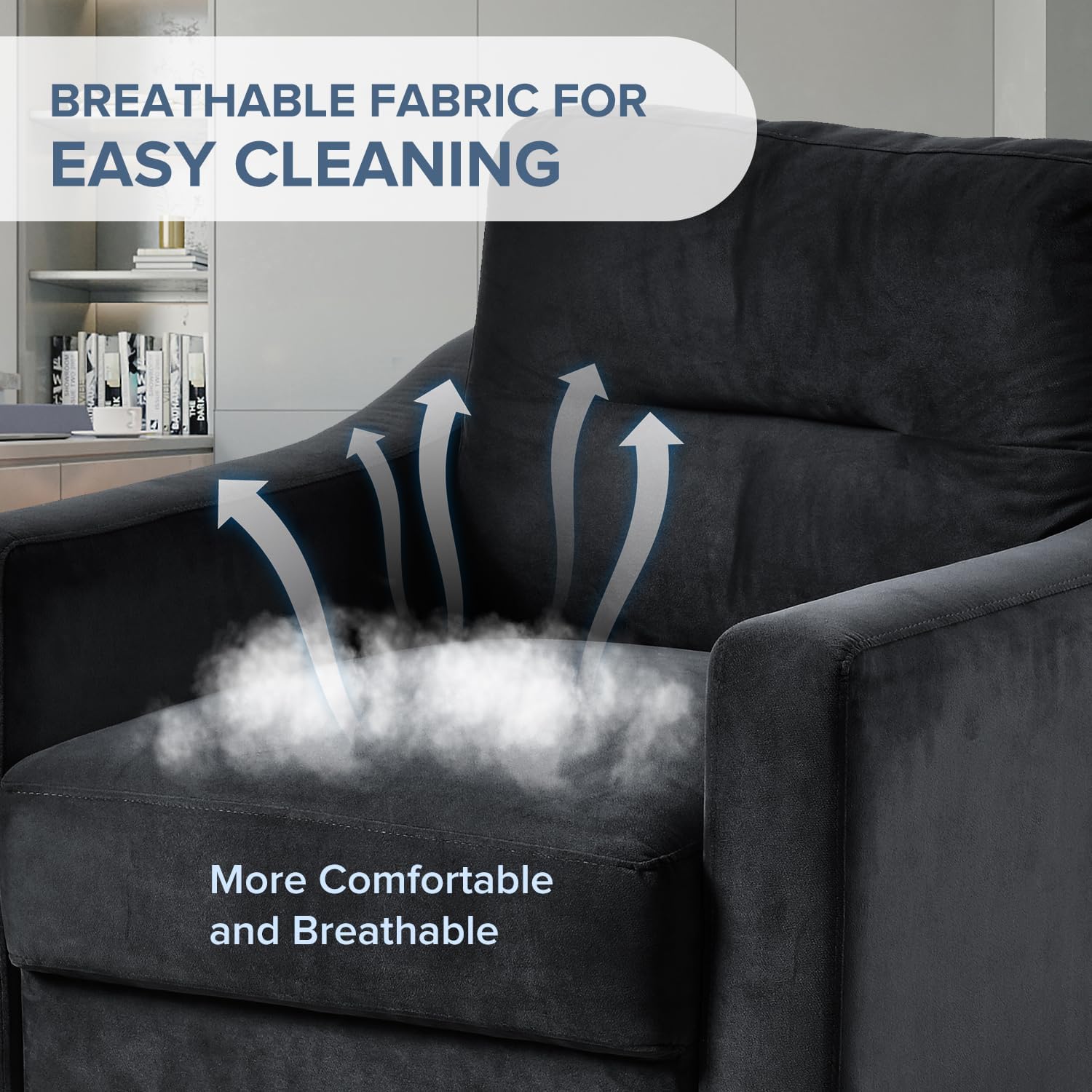 32.1”One Seat Comfortable Velvet Sectional Sofa Chair with Solid Wood Frame,Lounge Single Couch,with/Tapered Legs & Straight Arm Design,for Living Room,Bedroom,Office,Black