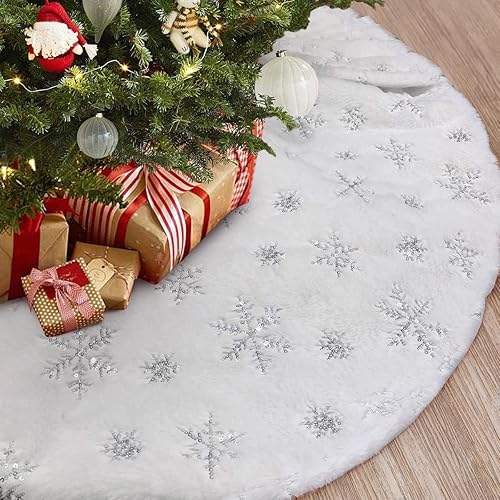 Miniatura 10 de Falda de árbol de Navidad, falda de árbol rojo grande de 36 pulgadas con alta gama, falda de árbol de piel sintética suave para decoraciones de