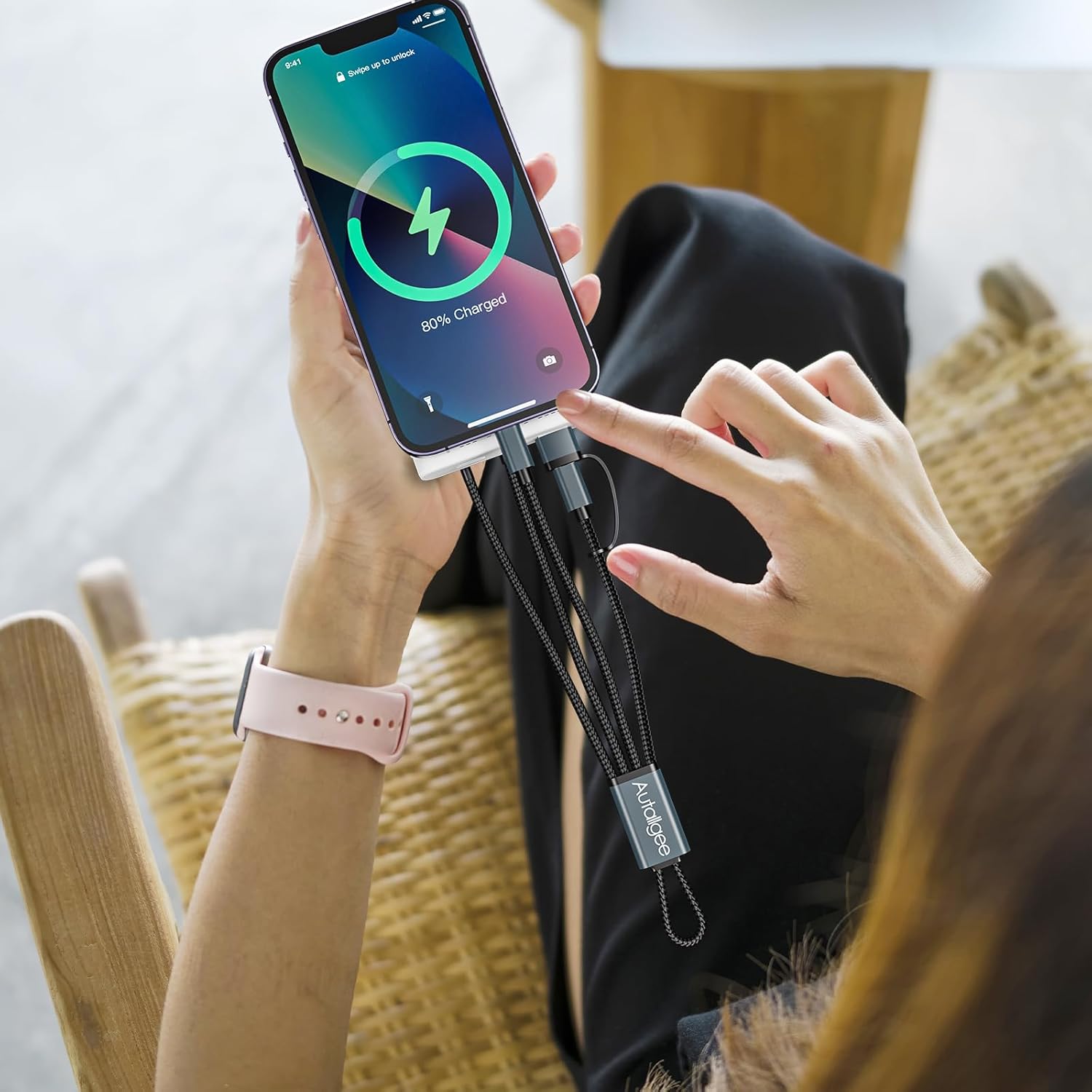 Travel Essentials for Apple Watch Charger,3 in 2 Short USB C Cable for Multi Charging Cable Cord,Vacation Camping RV Essentials Portable Designed for iWatch &iPhone 17-11 -8inch (Black) Black 8inch