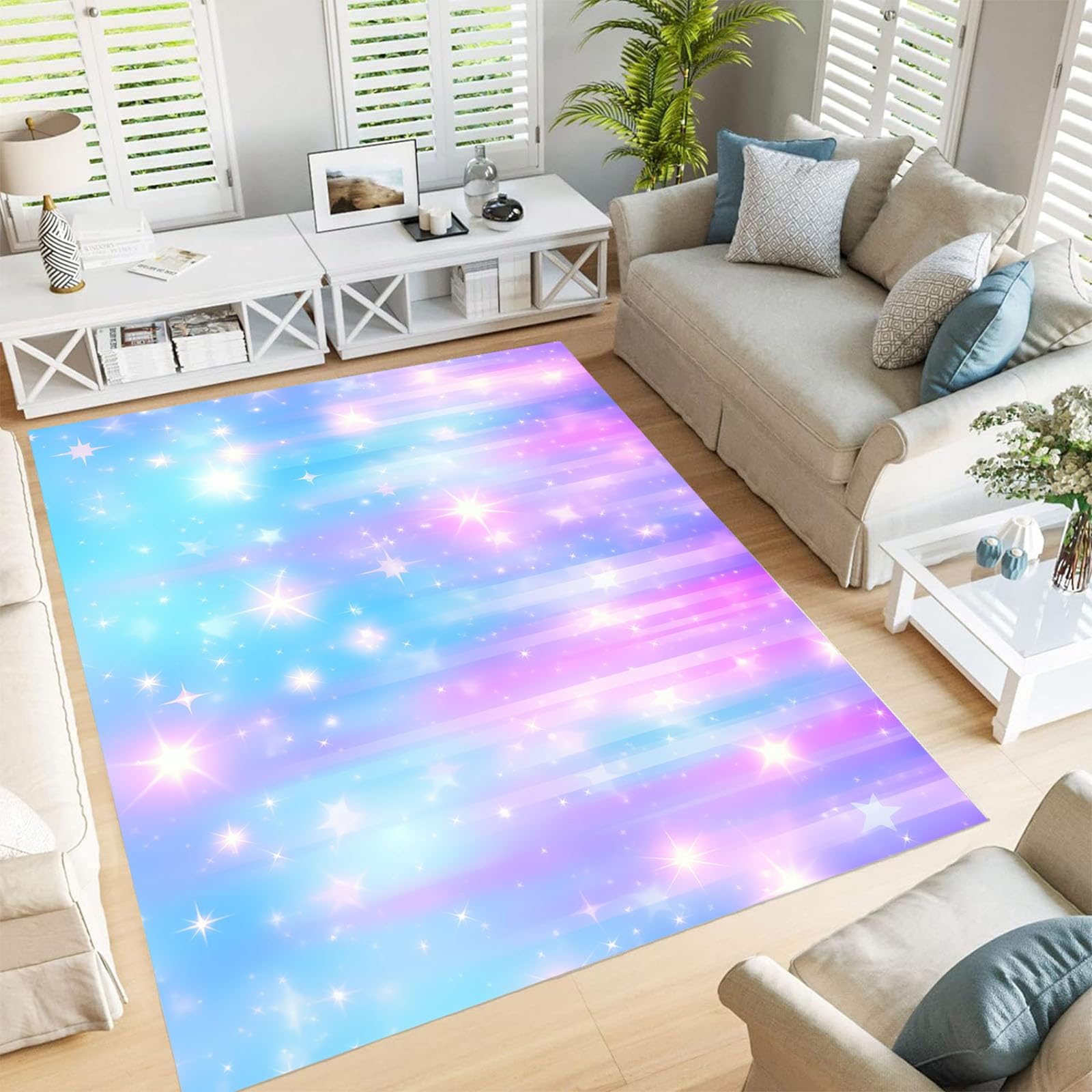 Tapis ciel étoilé 180X270Cm bleu clair lavable pour table basse
