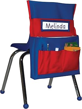 Carson Dellosa Chairback Buddy Pocket ChartBlue and Red Desk Chair Seat Back Organizer With 6 Pockets for Classroom Supplies, Student Name Tag With Pocket 15" x 19"