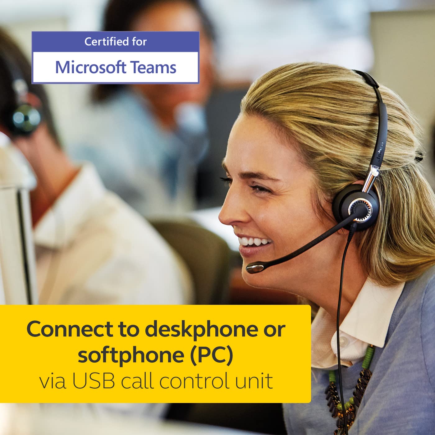 Jabra Q711383 Biz 2400 II Duo USB leistungsfähiges Call-Center-Kabel-Headset für MS Skype for Business, Controller mit programmierbaren Tasten, NC