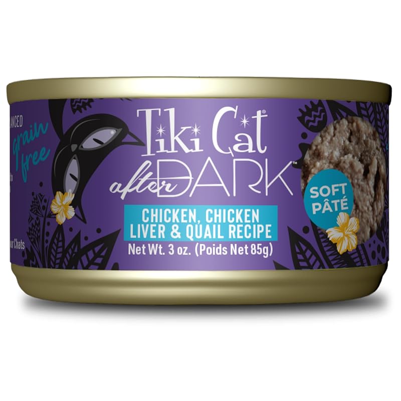 Ração úmida para gatos TIKI PETS After Dark Patê de Frango e Codorna, 12 latas de 85 g