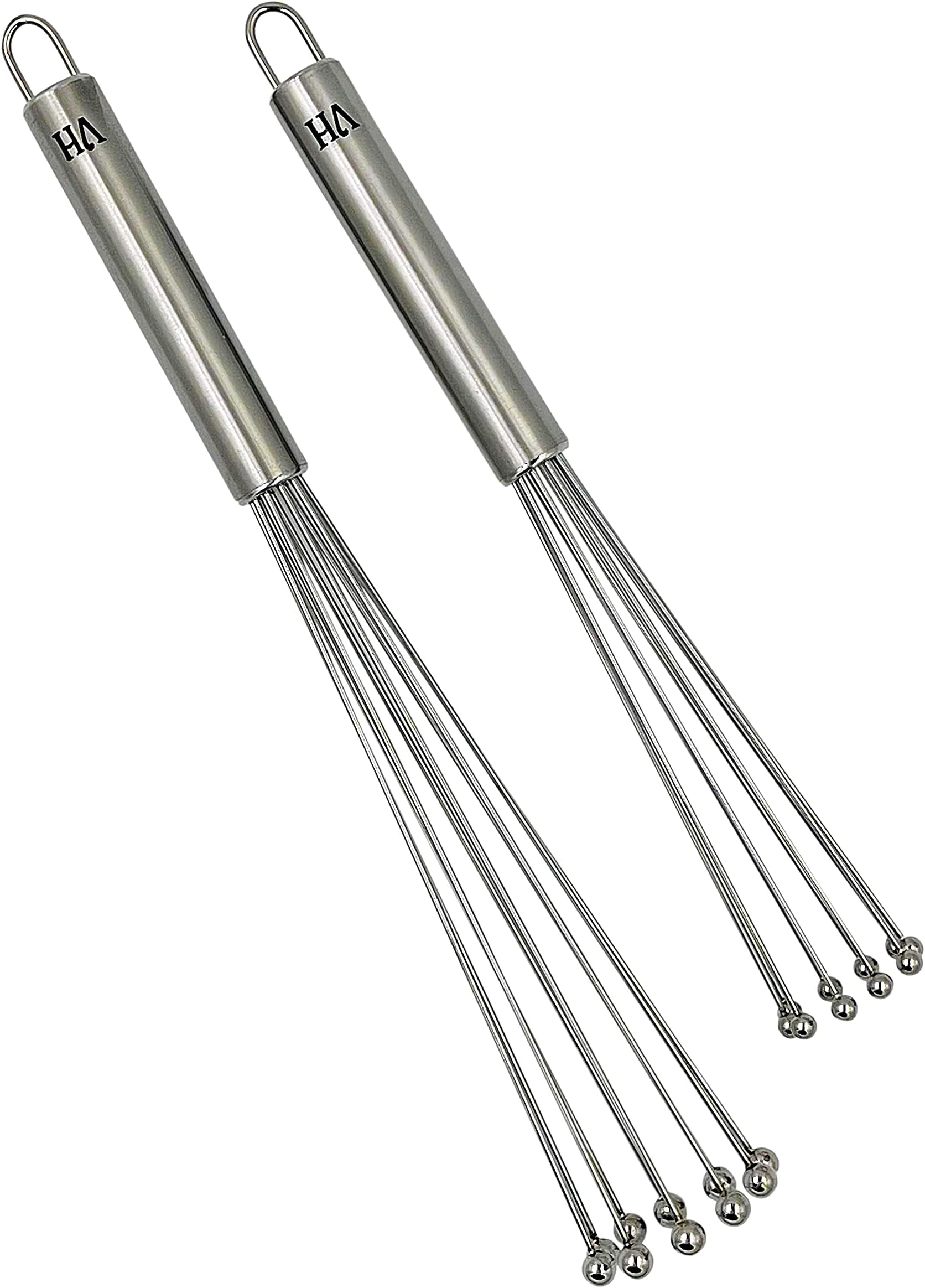 VansieHome Stainless Steel Ball Wand Whisk Combo (10" and 12") - Wand Whisk for Sauces, Stews, Chunky Dishes, Breaking up Ground Meat
