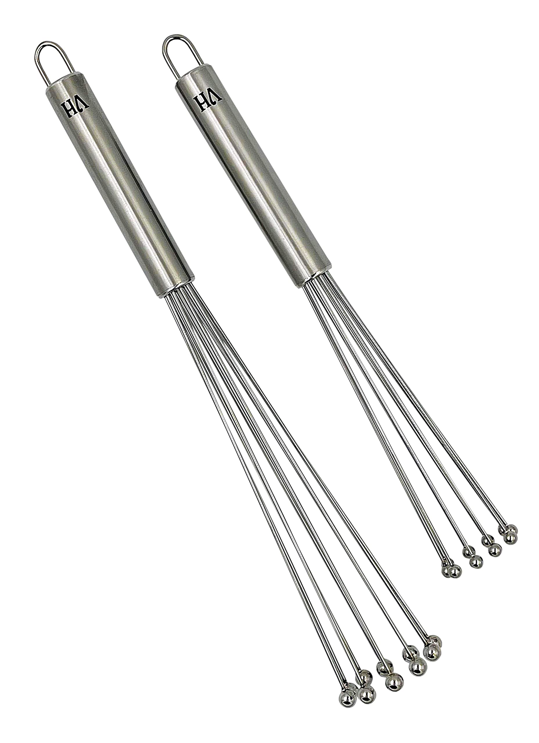 VansieHome Stainless Steel Ball Wand Whisk Combo (10" and 12") - Wand Whisk for Sauces, Stews, Chunky Dishes, Breaking up Ground Meat