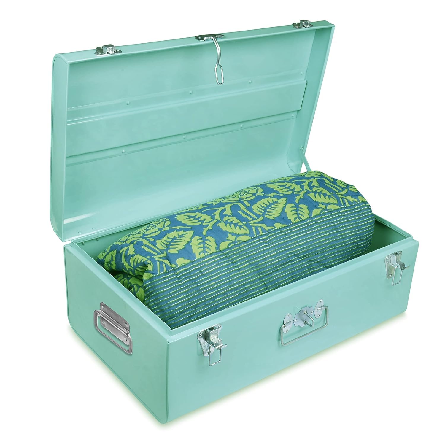 Elan Buxa Metal Rectangular Trunk, Store Books, Towels, Art supplies & Gift Box,Storage Antique Box Styled Old-Fashioned Vintage Trunk (Aqua,19In)