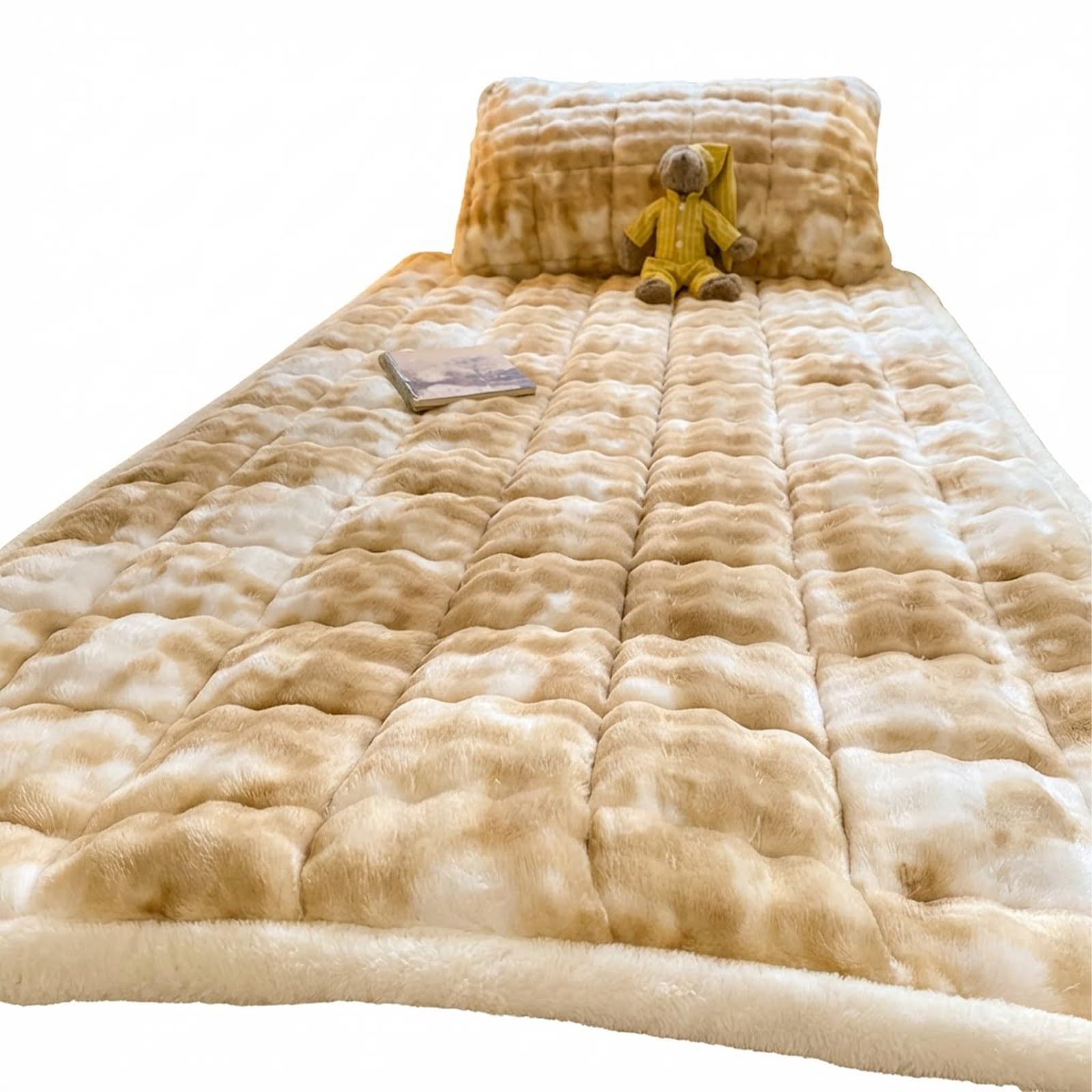 Genérico Topper de Colchón Terciopelo Leche, Suelo Plegable, Almohadilla Dormir Cálida para Dormitorio, Cama Invitados Portátil con Fundas Almohada(Camel,180 * 200cm)